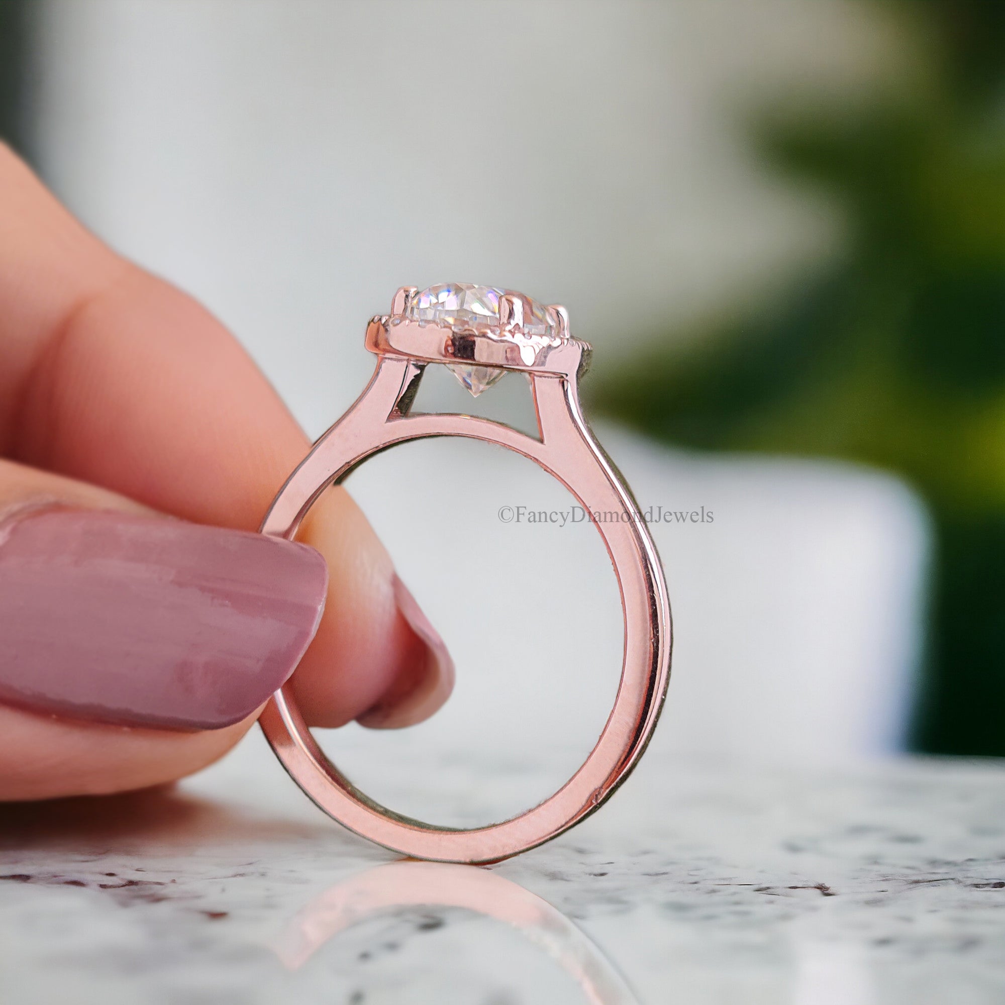 1.45 CT Oval Cut Moissanite Solitaire Ring 14K Rose Gold Engagement Ring Halo Setting Statement Ring Gift For Her Anniversary Ring FD154