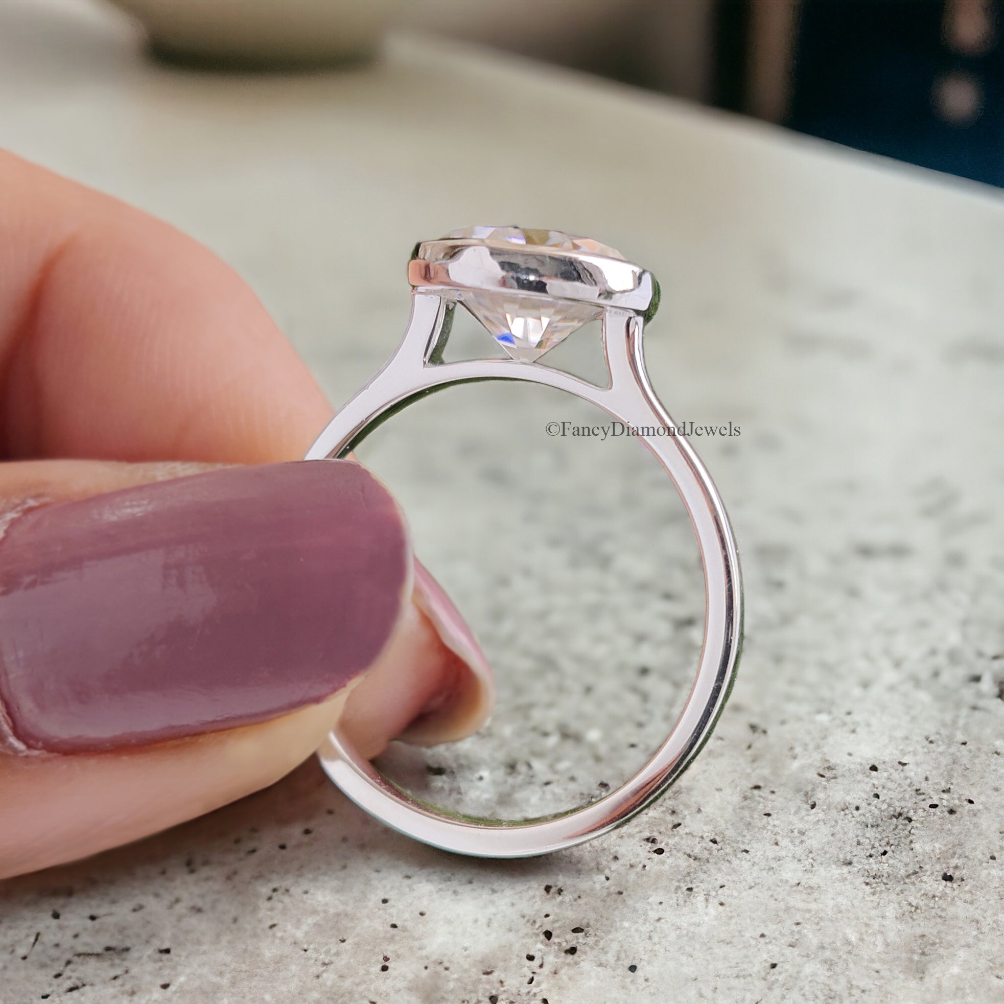 Old European Cut Engagement Ring White Gold Ring Round Moissanite Ring 2 CT Moissanite Bezel Setting Ring Promise Rings Gift For Her FD108