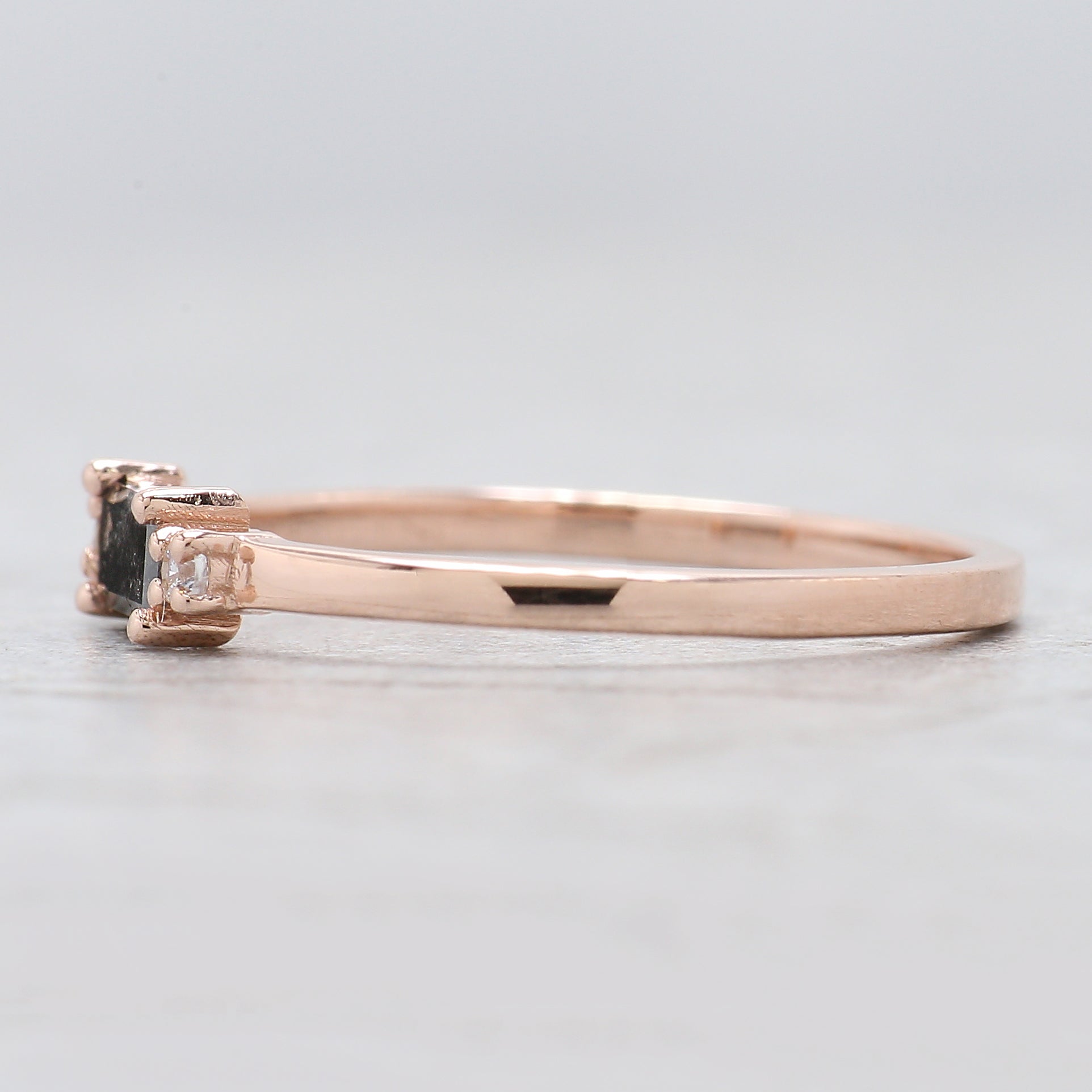 Baguette Salt And Pepper Diamond Ring 0.21 Ct 5.23 MM Baguette Diamond Ring 14K Solid Rose Gold Silver Engagement Ring Gift For Her KD1216