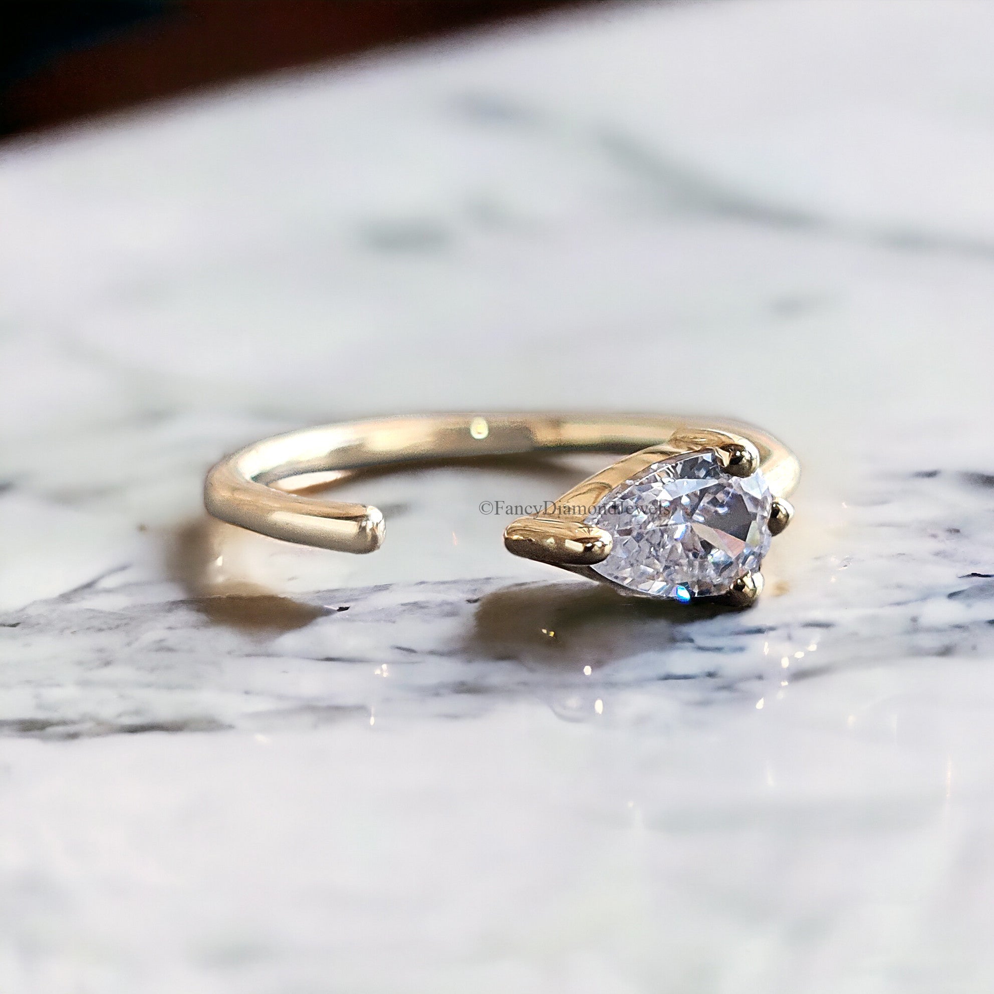 Tiny Solid Gold Pear Open Hoop Earrings Yellow Gold Pear Moissanite Diamond Mini Hoop Dewdrop Hoop Earring Minimalist Jewelry FD43