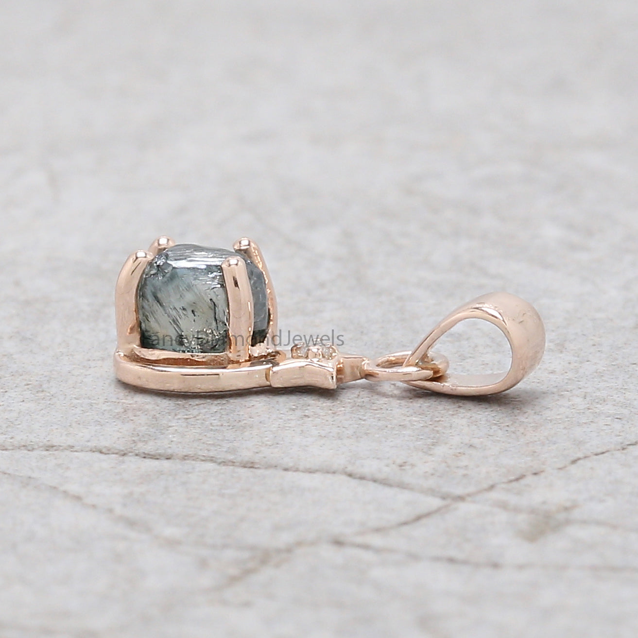 Rough Blue Color Diamond Pendant 1.01 Ct 5.81 MM Rough Diamond Pendant 14K Solid Rose Gold Silver Engagement Pendant Gift For Her QL2323