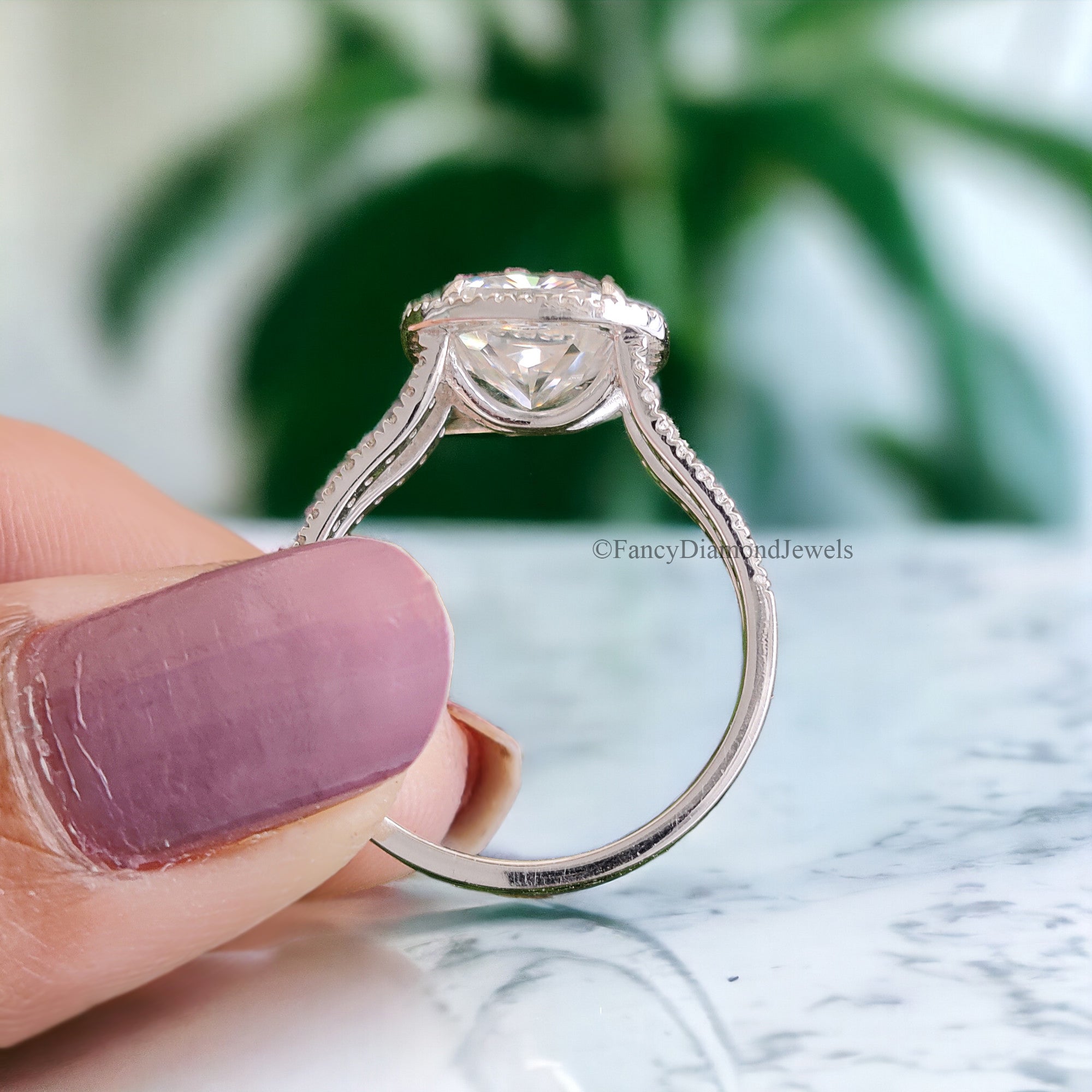 Halo Split Shank Engagement Ring 2.35 TW Cushion Shape Colorless Moissanite Ring Wedding Ring in Solid 10k/14k/18k White Gold Ring FD52