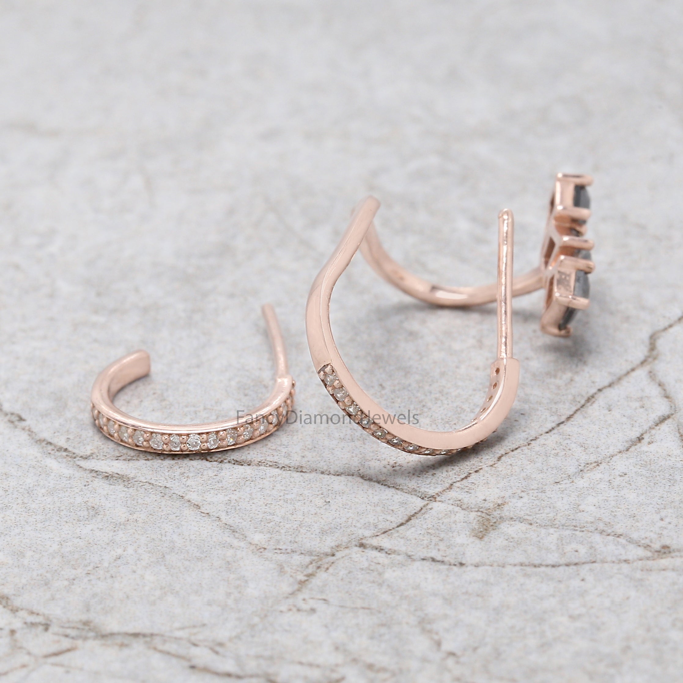 Kite salt and pepper Diamond Earring, Salt and pepper Kite Diamond Engagement Earring, Kite Diamond Earring, Kite Shape Earring/Cuff KD1225