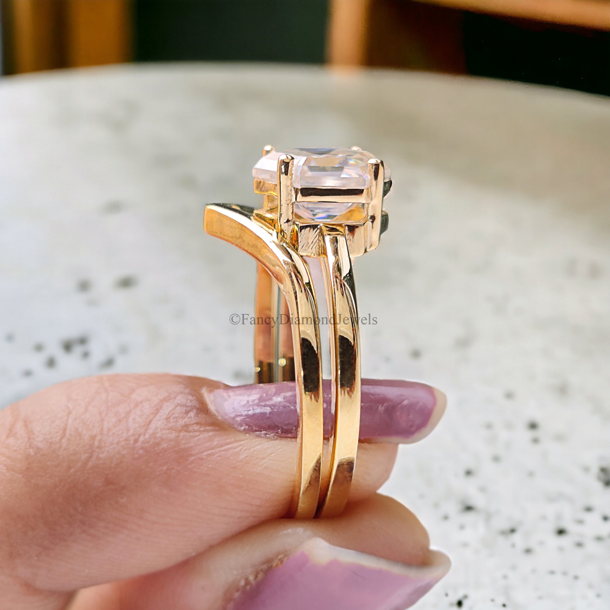 Hexagon Moissanite Bridal Ring Colorless Moissanite Wedding Ring Solid Gold Anniversary Band Solitaire Moissanite Engagement Ring Set FD165