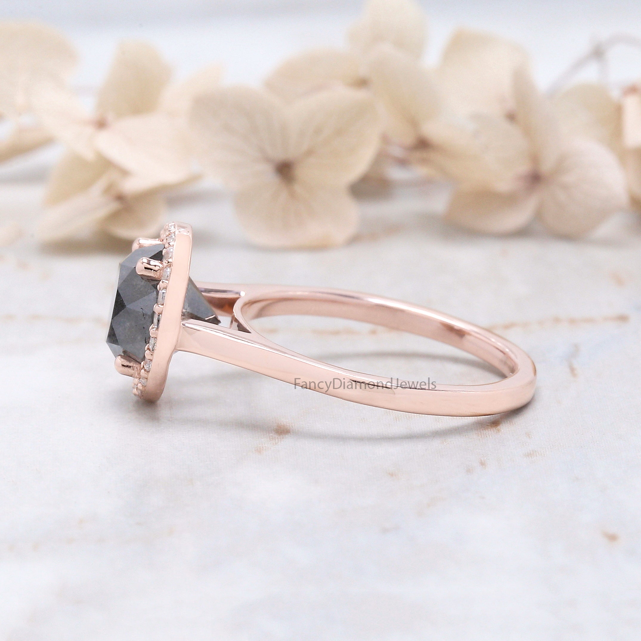 Round Cut Salt And Pepper Diamond Ring 2.68 Ct 7.80 MM Round Diamond Ring 14K Solid Rose Gold Silver Engagement Ring Gift For Her QK1989