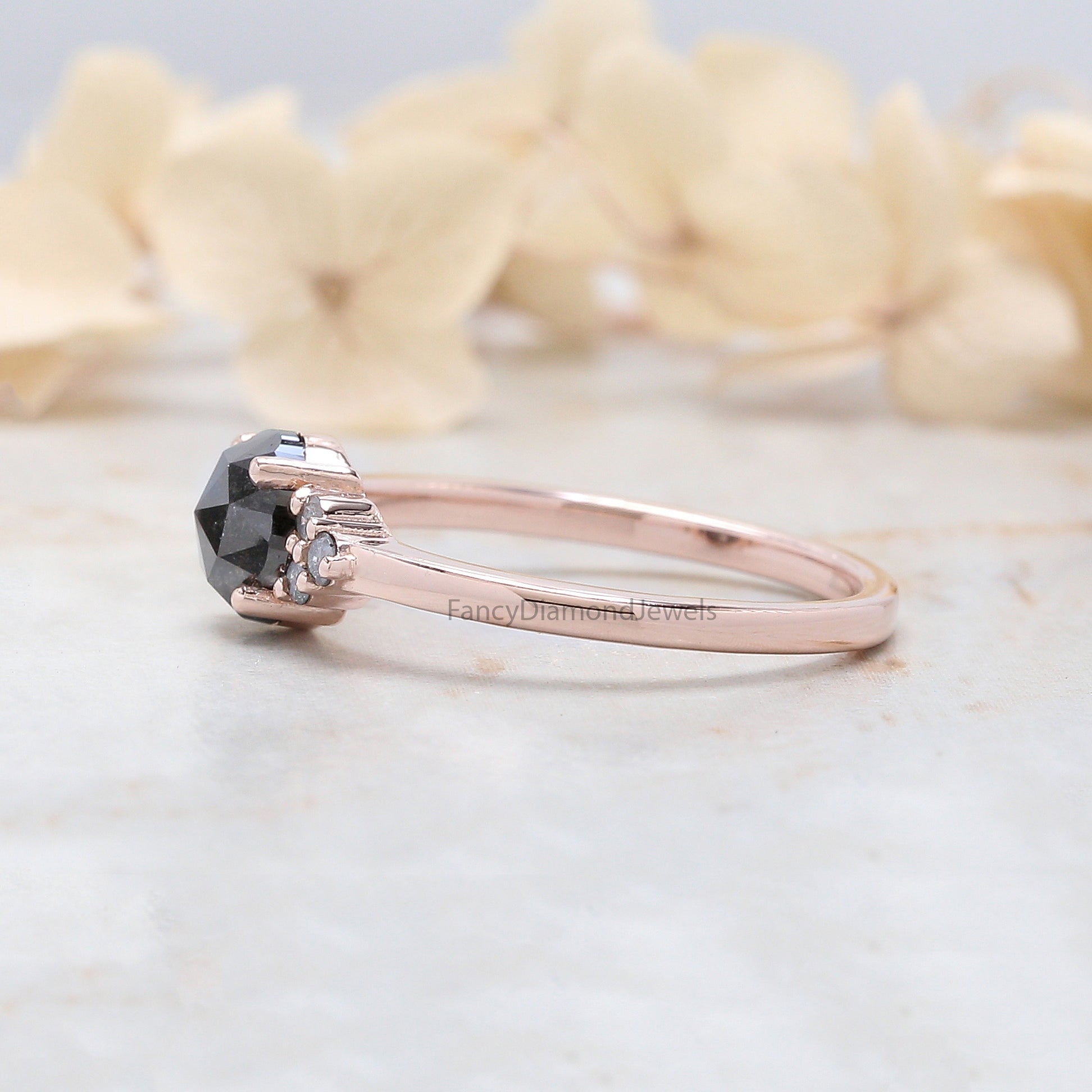 Oval Cut Salt And Pepper Diamond Ring 0.92 Ct 5.95 MM Oval Diamond Ring 14K Solid Rose Gold Silver Oval Engagement Ring Gift For Her QL3080