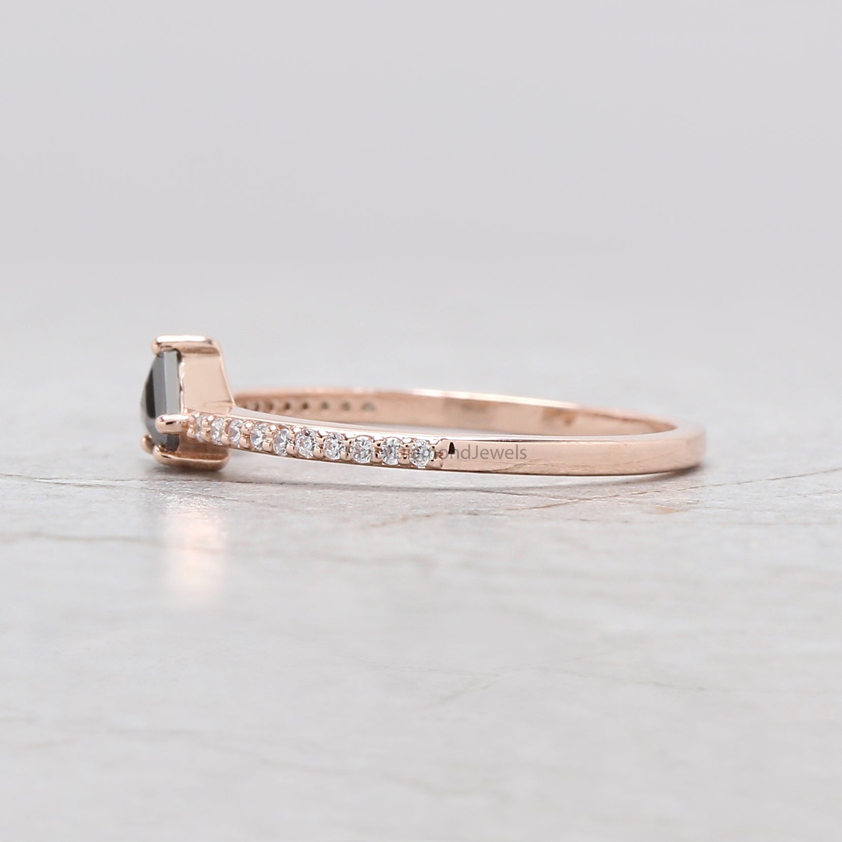 Shield Cut Salt And Pepper Diamond Ring 0.27 Ct 4.30 MM Pear Diamond Ring 14K Solid Rose Gold Shield Engagement Ring Gift For Her KD1174