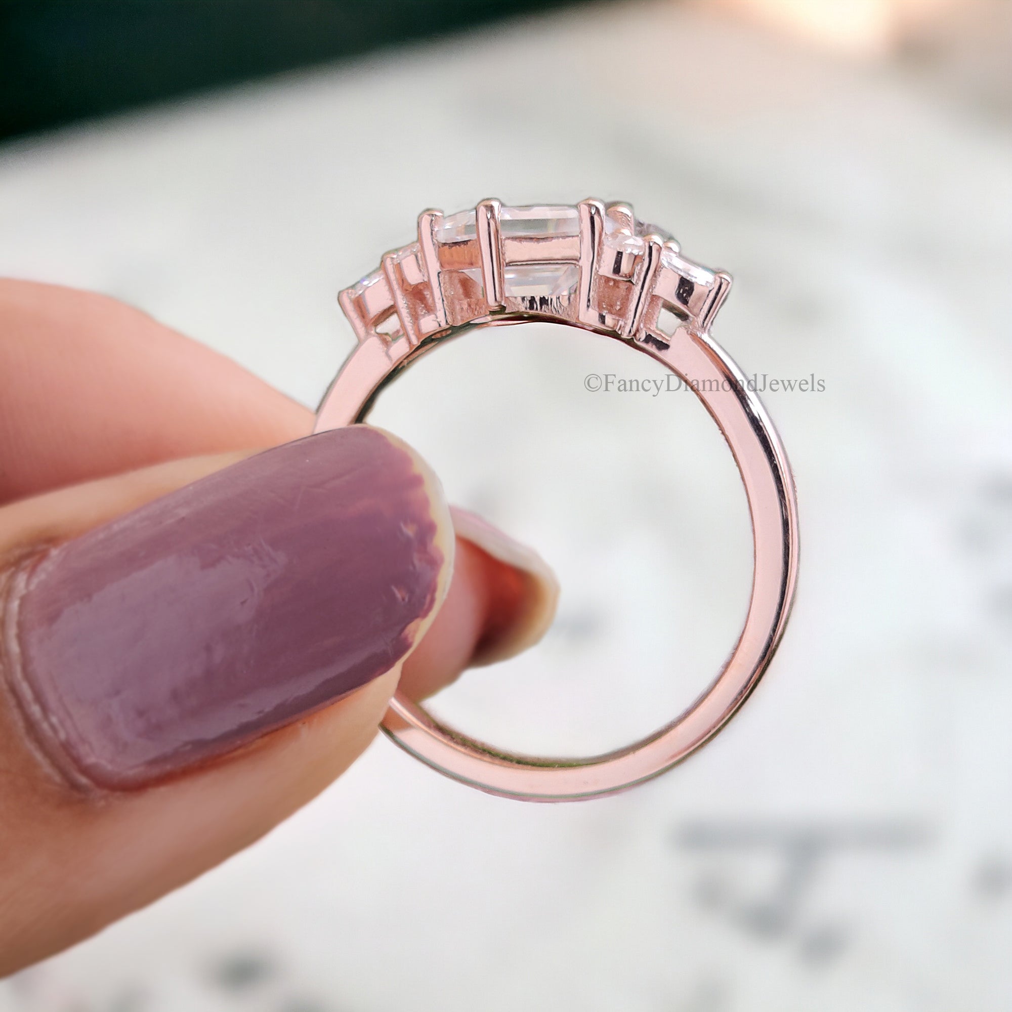 Hexagon Cut Moissanite Engagement Ring Rose Gold Vintage Unique Marquise Diamond Cluster Engagement Ring Delicate Wedding Bridal Ring FD114