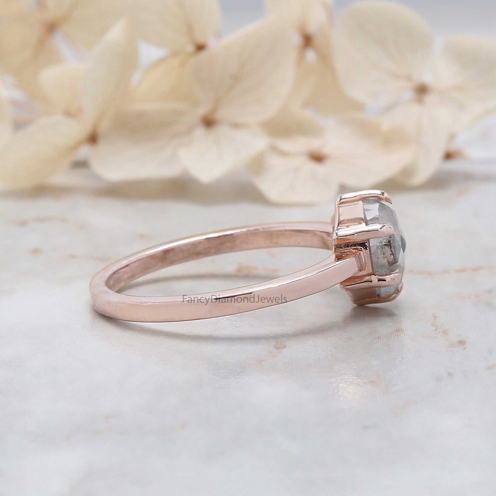 Oval Cut Salt And Pepper Diamond Ring 1.03 Ct 7.00 MM Oval Diamond Ring 14K Solid Rose Gold Silver Oval Engagement Ring Gift For Her QL1098