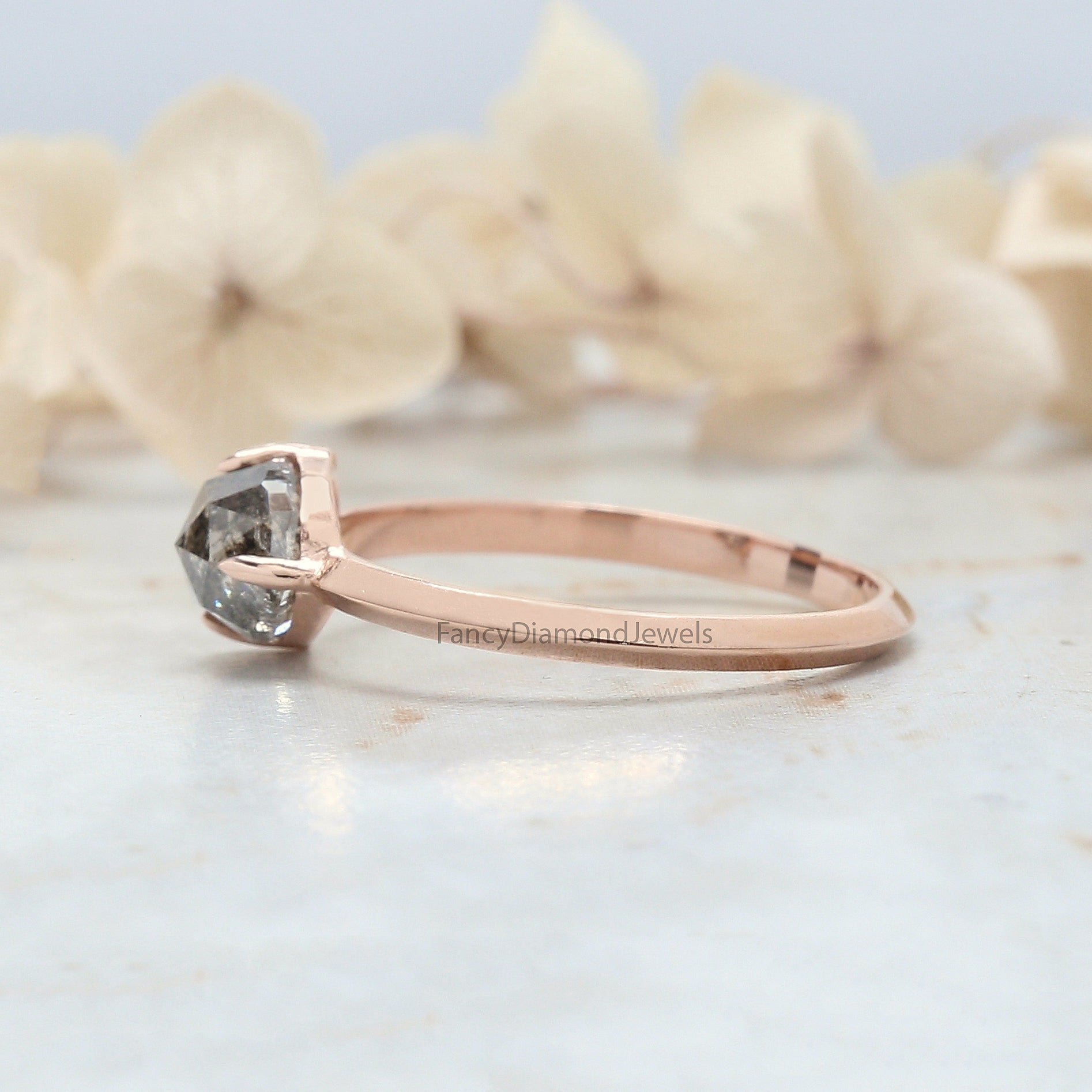 Triangle Salt And Pepper Diamond Ring 0.95 Ct 5.71 MM Triangle Diamond Ring 14K Solid Rose Gold Silver Engagement Ring Gift For Her QL3060