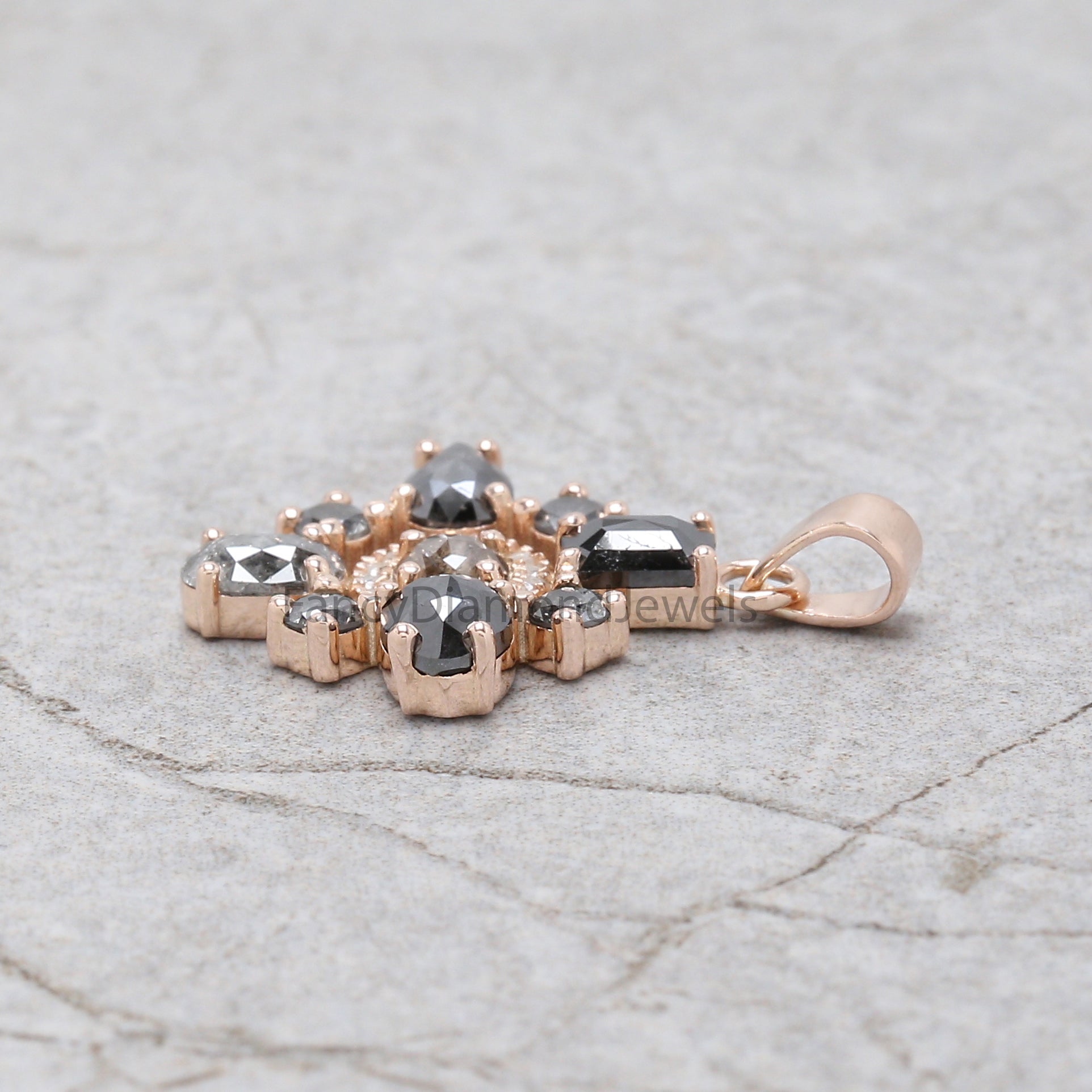 Mix Shape Salt And Pepper Diamond Pendant, Unique Diamond Pendant, Salt And Pepper Mix Shape Diamond Pendant, Dangling Pendant, KDN1485