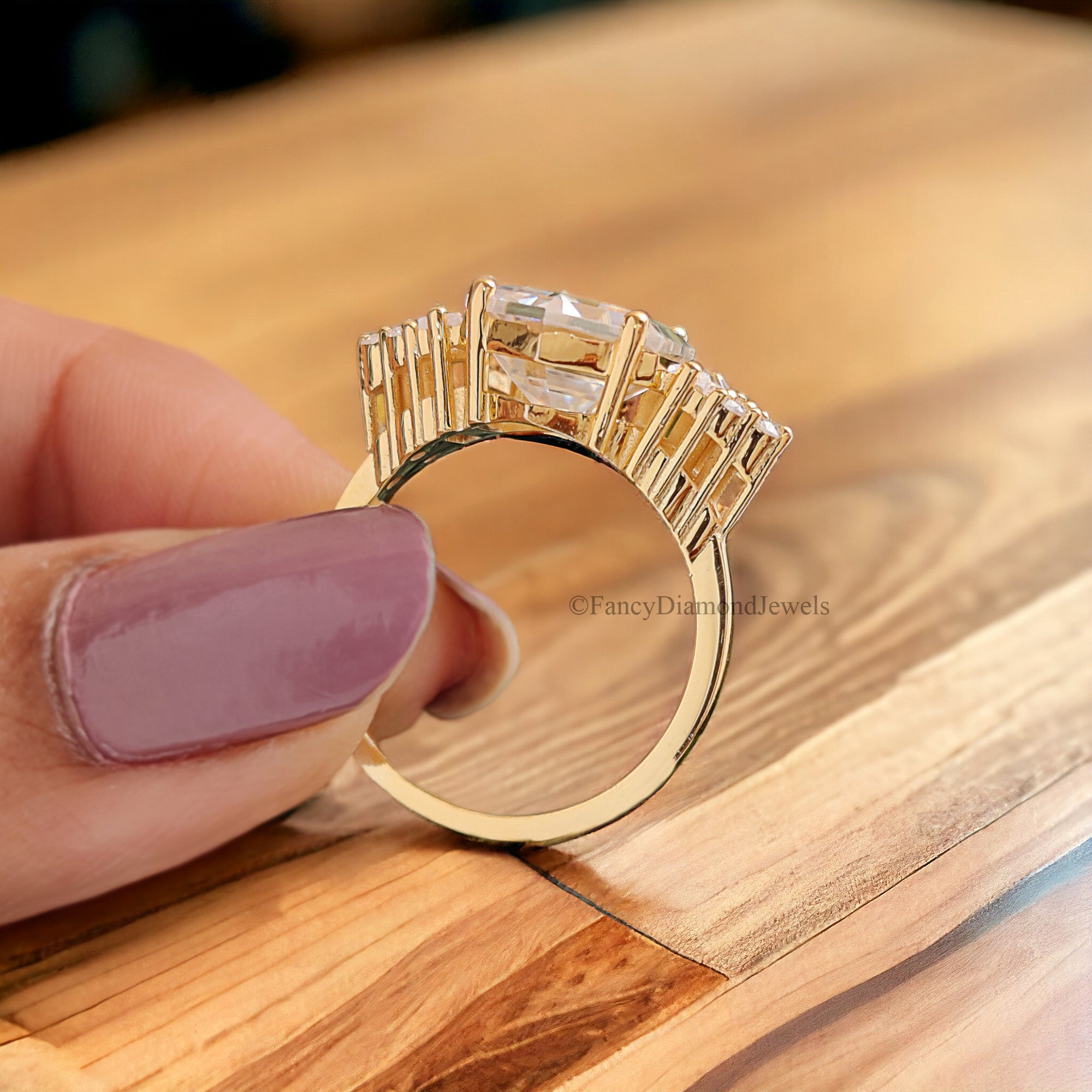 3.00 CT Antique Hexagon Moissanite Engagement Ring Baguette And Round Ring Ring For Gifting Wedding Ring Anniversary Gift Ring Her FD170