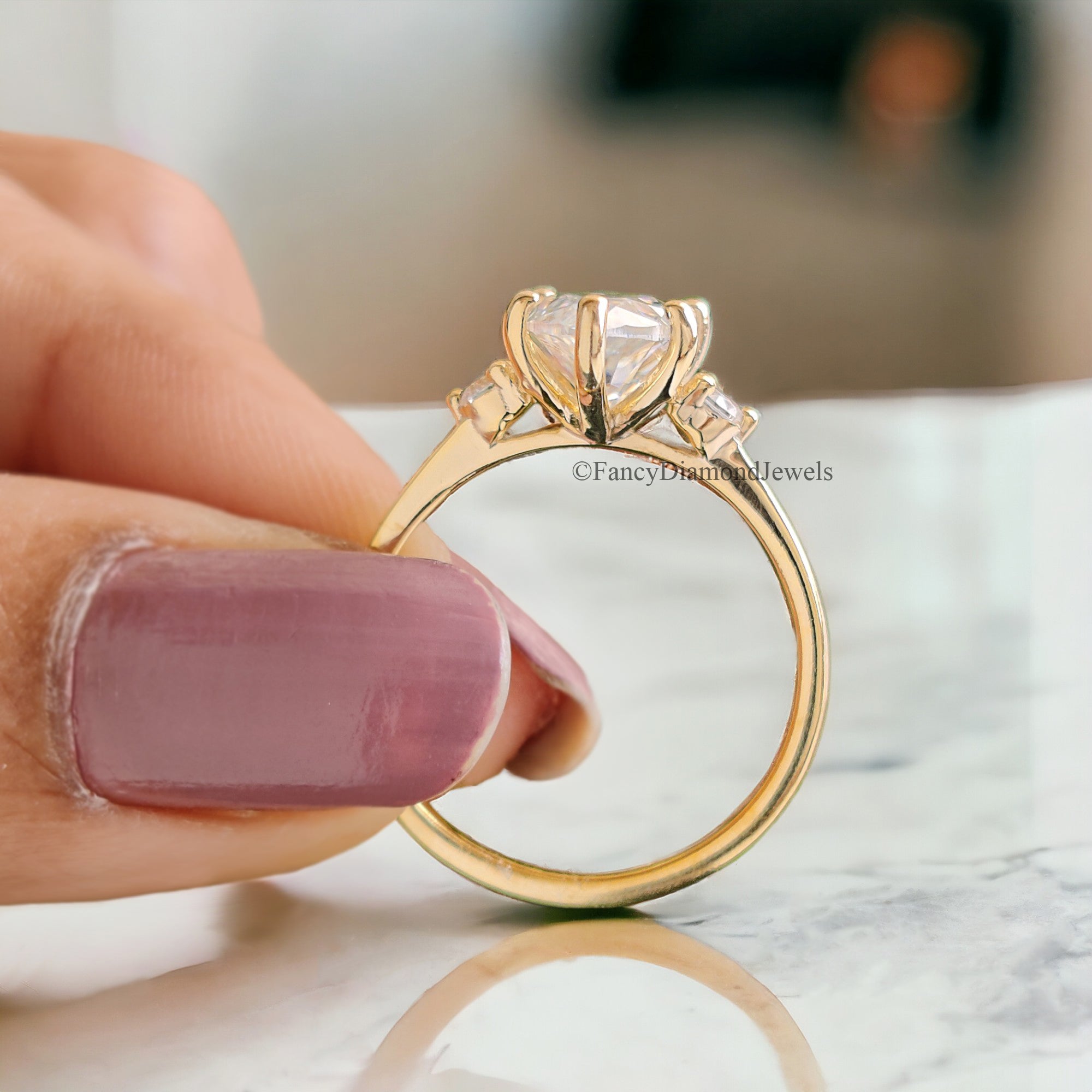 2 Carat Marquise Shape Colorless Engagement Ring With Side Accent Stones Wedding Ring Anniversary Ring 14K Solid Real Yellow Gold Ring FD74