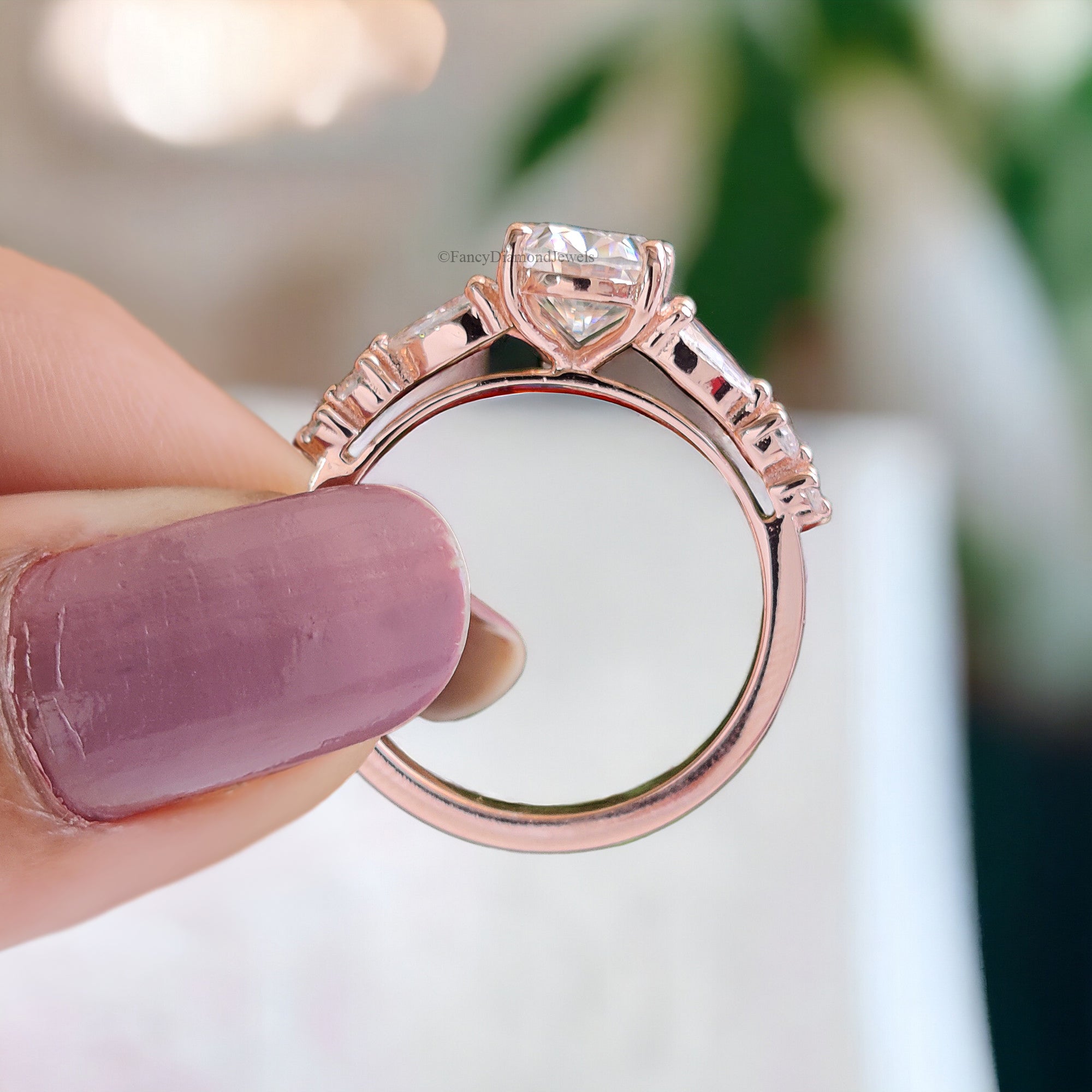 Oval Cut Moissanite Engagement Ring Stacking ring 14K/18K Rose Gold vintage Unique Pear Diamond Cluster Ring Women Wedding Bridal Ring FD42