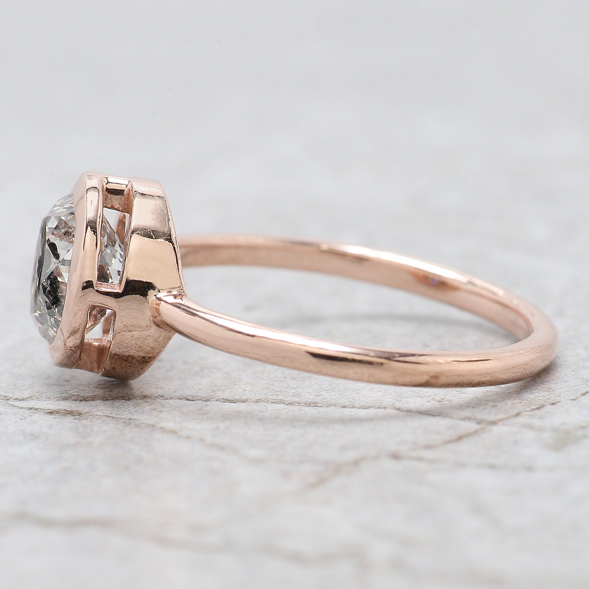 Round Cut Salt And Pepper Diamond Ring 1.55 Ct 7.05 MM Round Diamond Ring 14K Solid Rose Gold Silver Engagement Ring Gift For Her QL2650