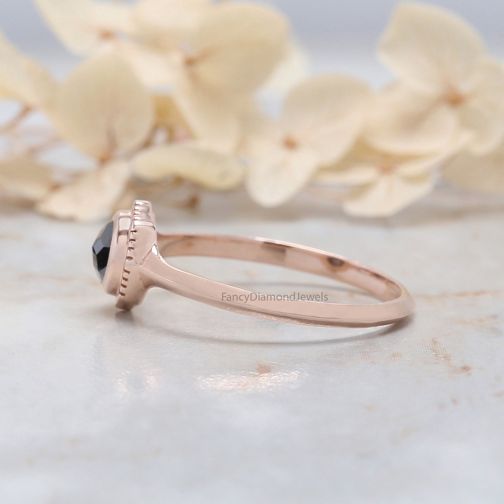 Round Rose Cut Salt And Pepper Diamond Ring, Salt And Pepper Rose Cut Diamond Engagement Ring, Rose Diamond Ring, Round Shape Ring KD1217