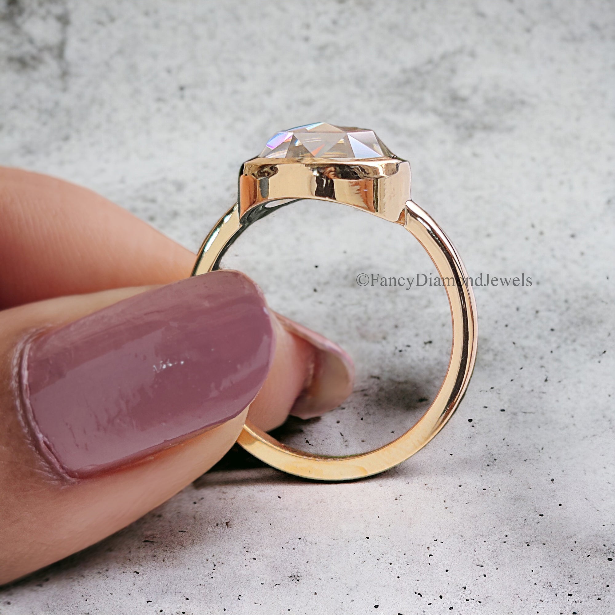 Singular Bezel Set Round Rose Cut Moissanite Engagement Ring 2.65 CT Round Rose Cut Classic Simple Solitaire Moissanite Wedding Ring FD203