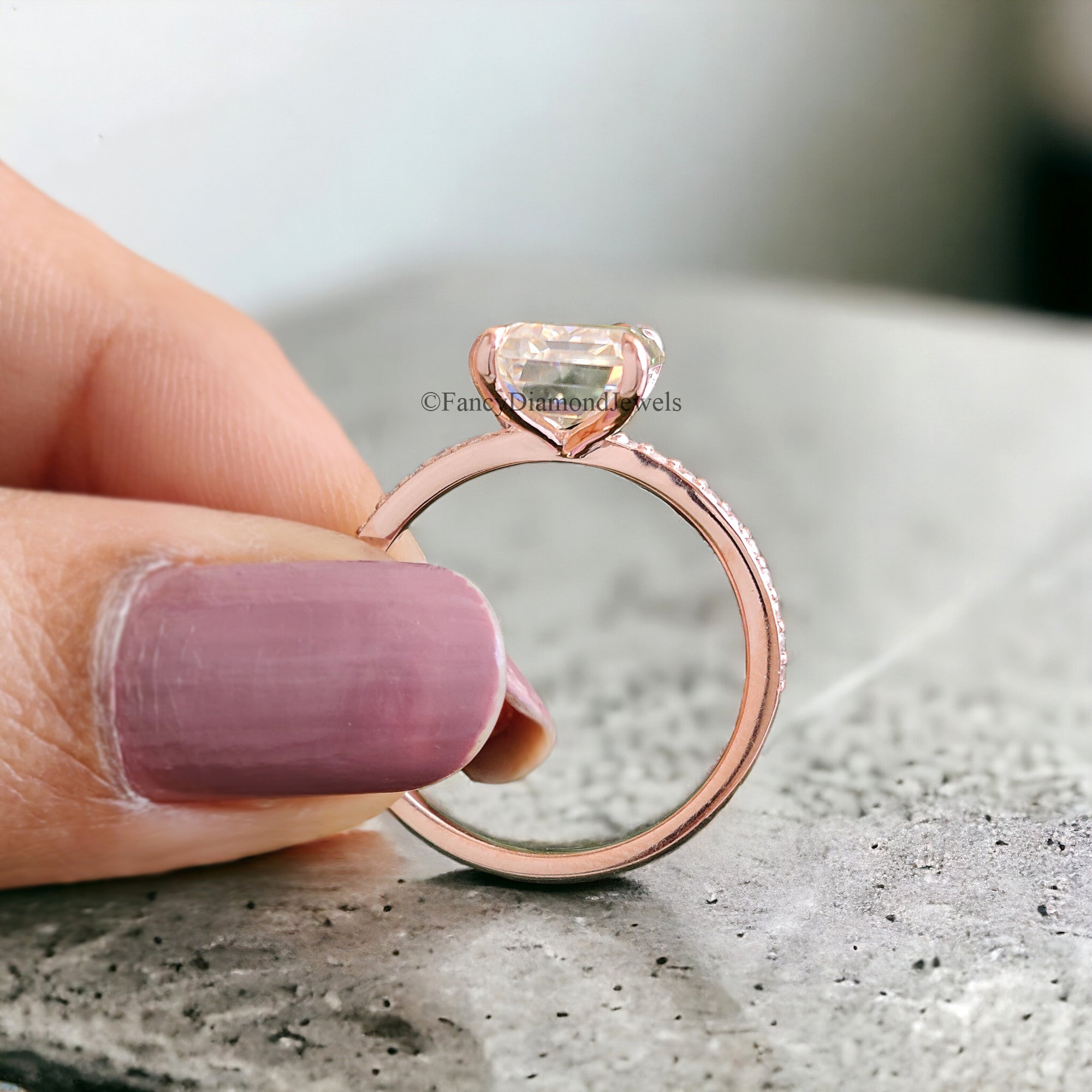 Handmade Custom Ring Emerald Cut Colorless Moissanite Engagement Ring 4 Prongs Wedding Promise Ring 14K Solid Gold Ring Stacking Rings FD72