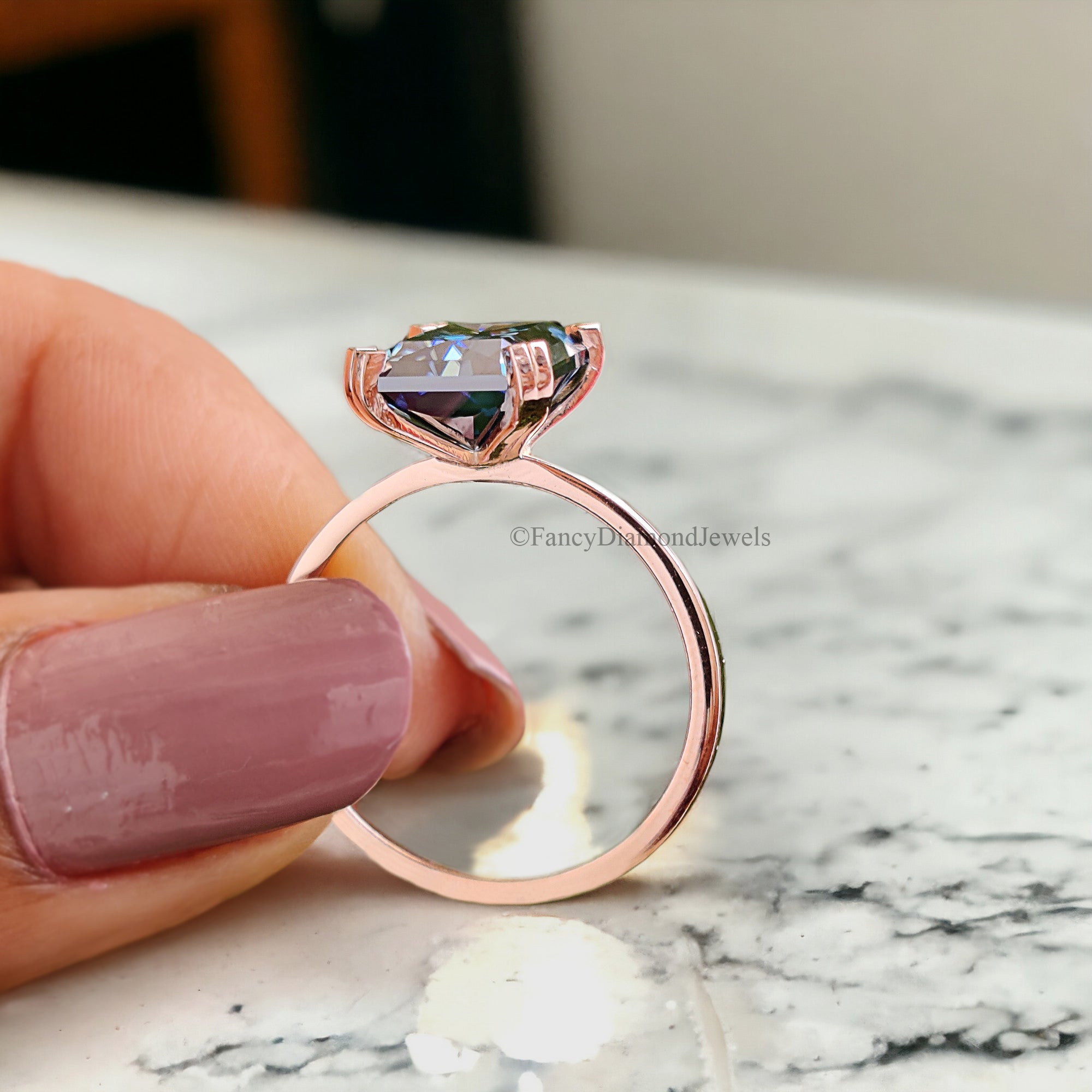 2.90 CT Royal Blue Radiant Ring Moissanite Ring Double Claw Prong Set Ring 14 KT Solid Rose Gold Ring Engagement Ring Wedding Ring FD169