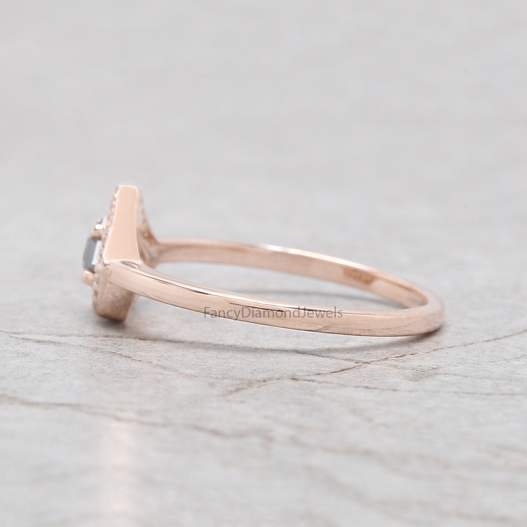 Shield salt and pepper Diamond Ring, Salt and pepper Shield Diamond Engagement Ring, Shield Diamond Ring, Halo Ring, Shield Ring, KD1122