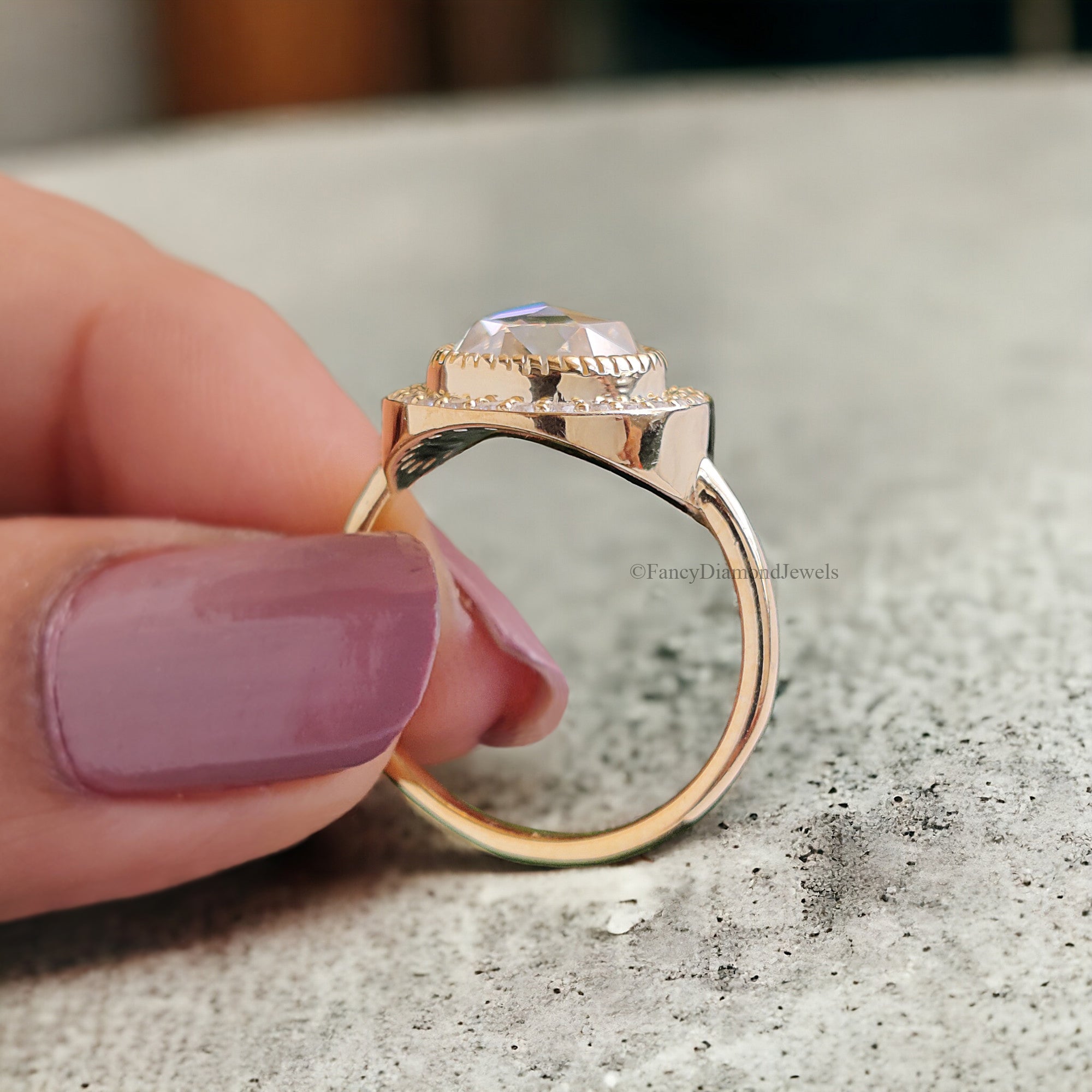 1.70 CT Round Rose Cut Colorless Moissanite Ring Halo With Pave Setting Engagement Ring Wedding Ring Anniversary Ring Bridal Ring FD152