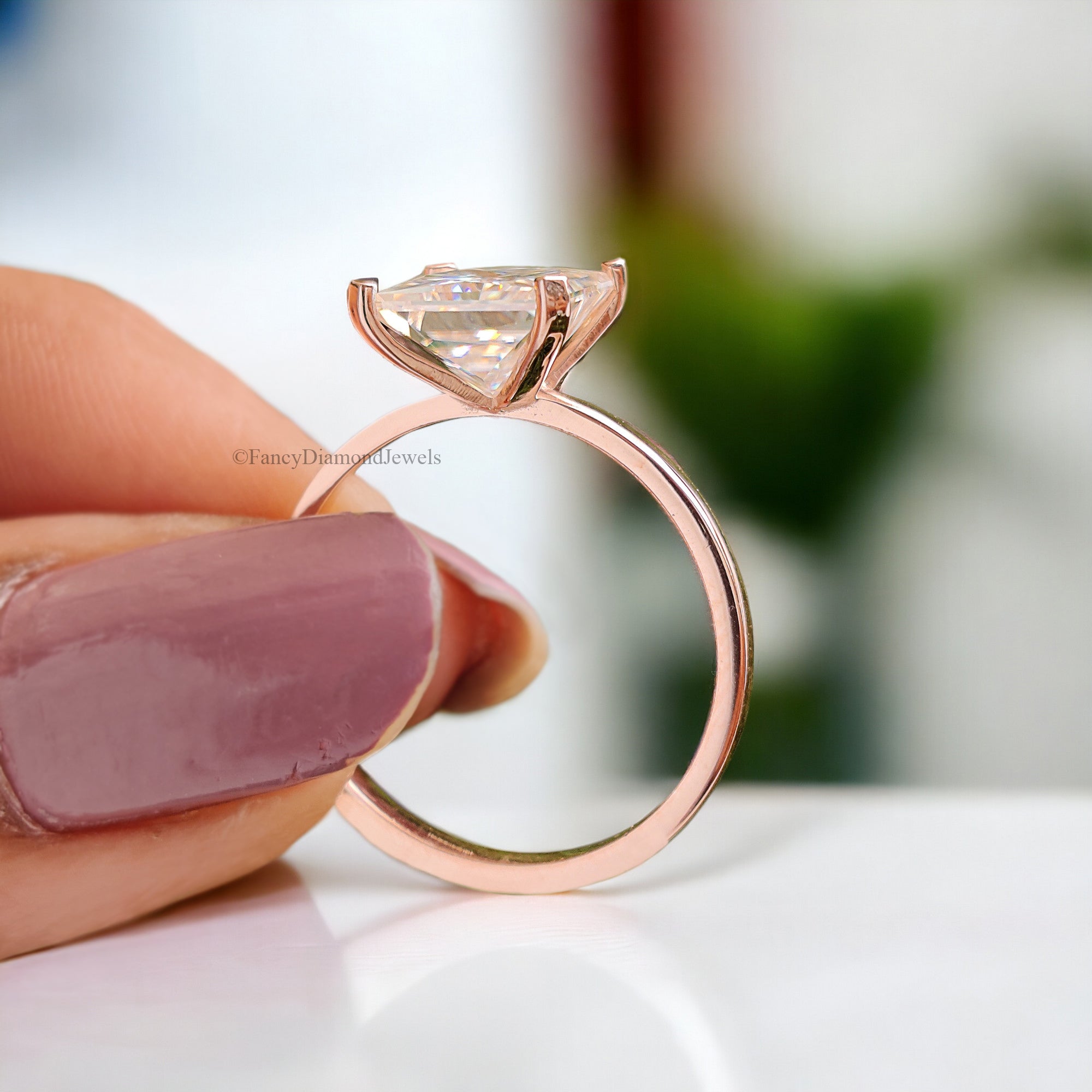 Princess Moissanite Bridesmaid Ring Near Colorless Moissanite Engagement Ring Solitaire Anniversary Ring 14K Solid Gold Proposal Ring FD174