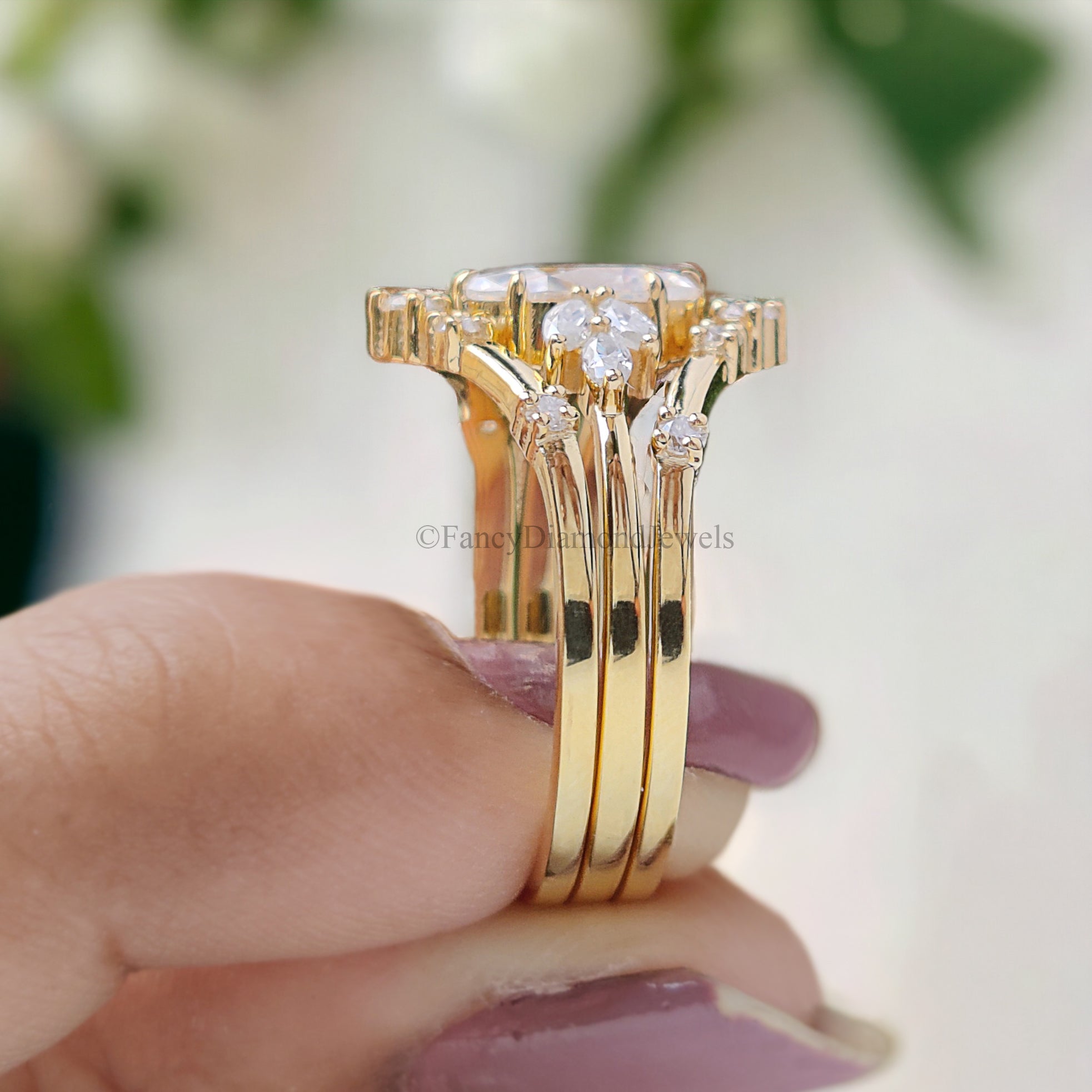 3PCS Marquise Moissanite Engagement Ring Set Unique Cluster Engagement Ring Yellow Gold Vintage Swist Ring Bridal Anniversary Ring FD122