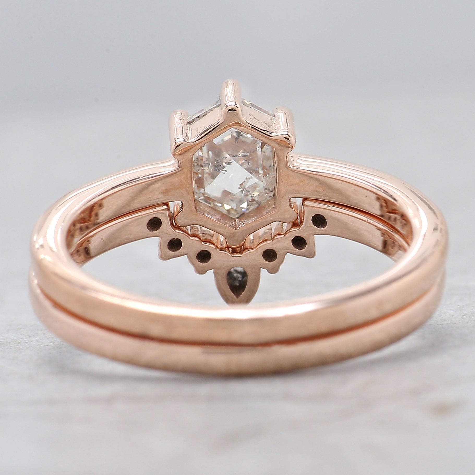 Hexagon Cut Salt And Pepper Diamond Ring 1.00 Ct 6.90 MM Hexagon Diamond Ring 14K Solid Rose Gold Silver Engagement Ring Gift For Her QL2676