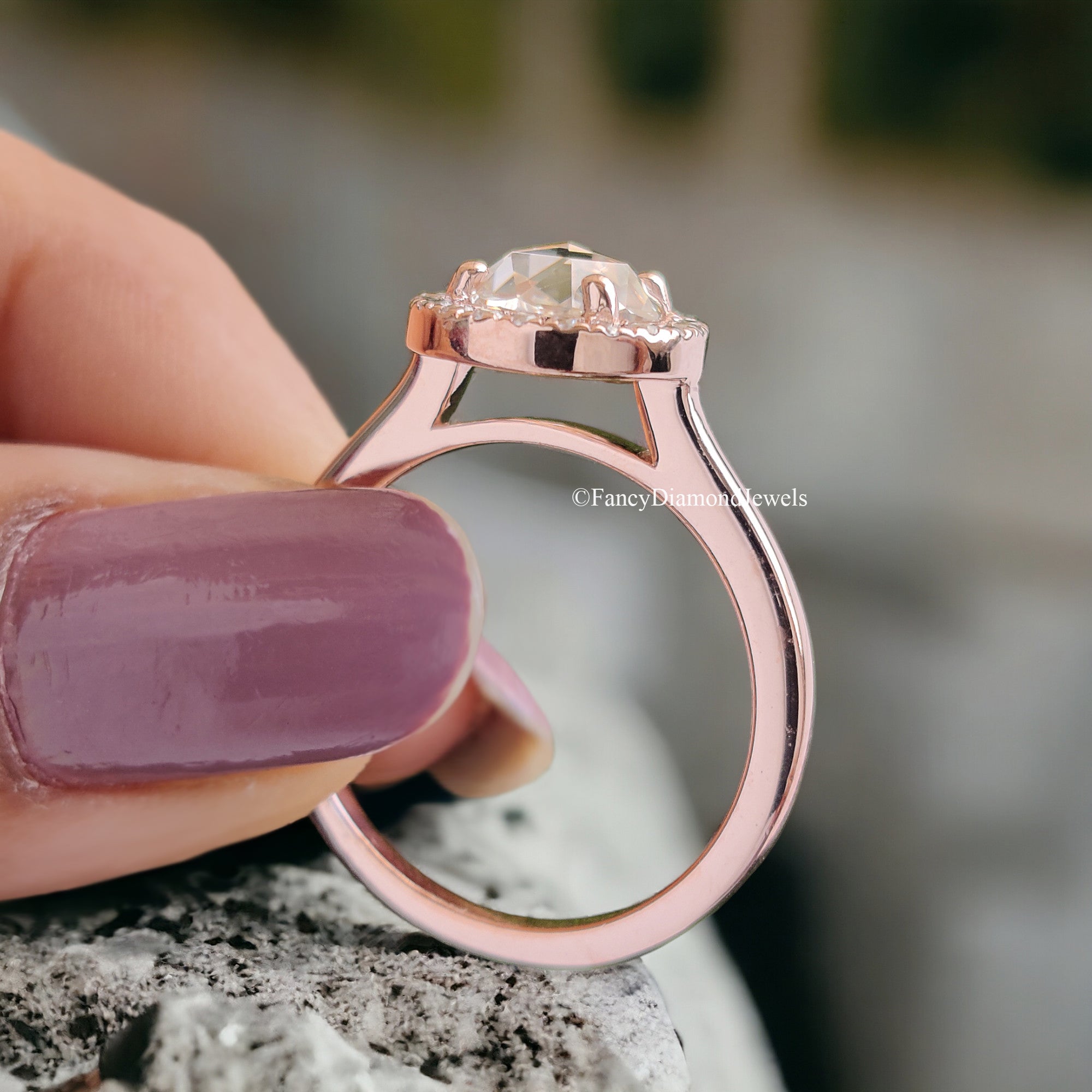 1.00 CT Round Rose Cut Colorless Moissanite Ring Halo With Micro Setting Engagement Ring Wedding Ring Anniversary Ring Bridal Ring FD97