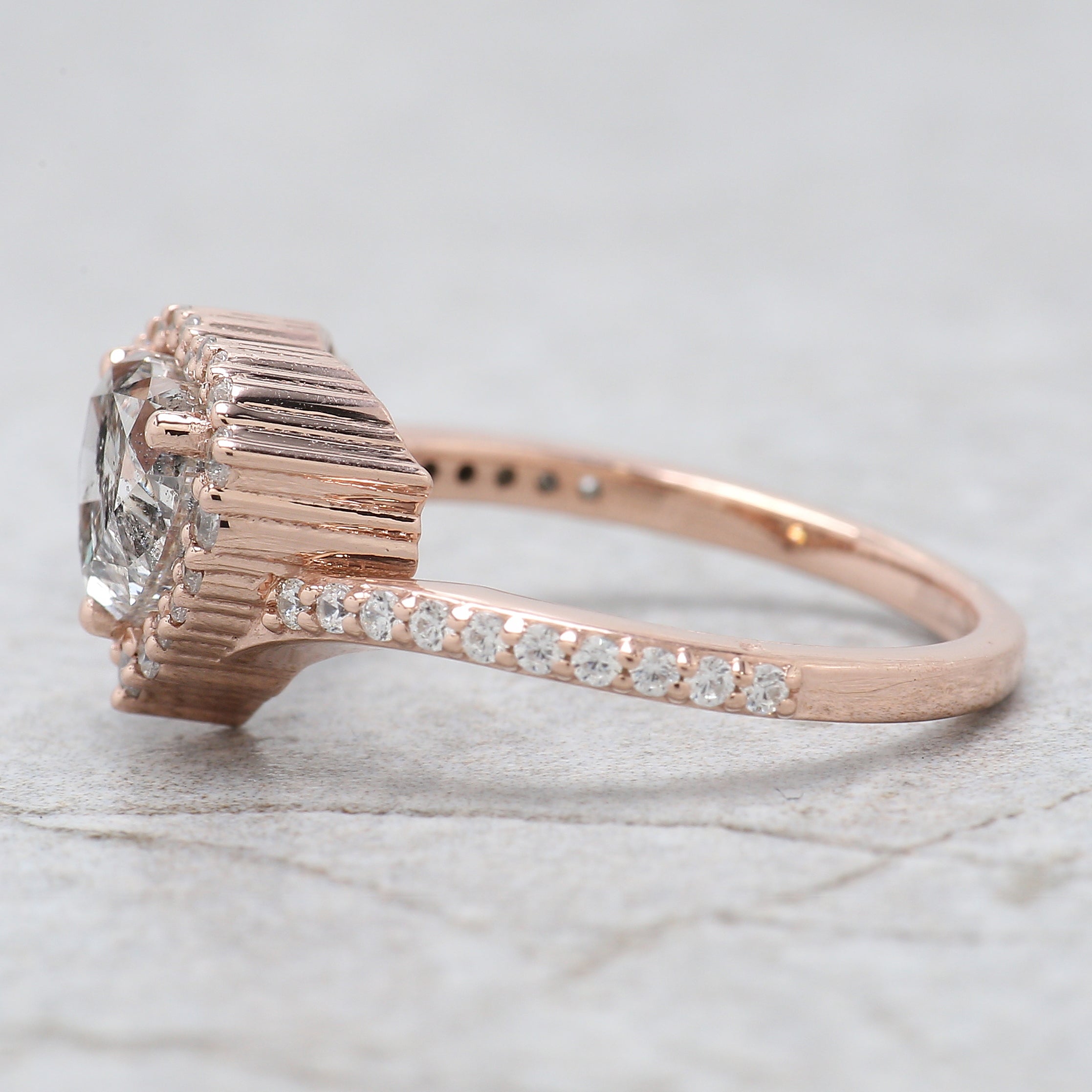 Heart Salt And Pepper Diamond Ring 1.44 Ct 6.38 MM Heart Shape Diamond Ring 14K Solid Rose Gold Silver Engagement Ring Gift For Her QL2629