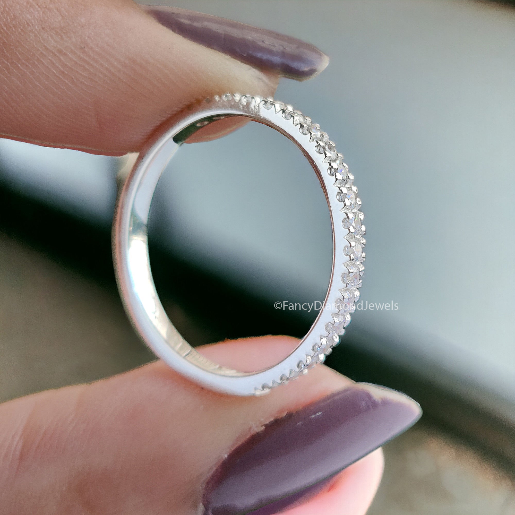 Round Brilliant Cut Colorless Moissanite Band 1.50/1.70/2.0 MM Eternity Wedding Band Half Eternity Anniversary Gift for Her Bridal Band FD09