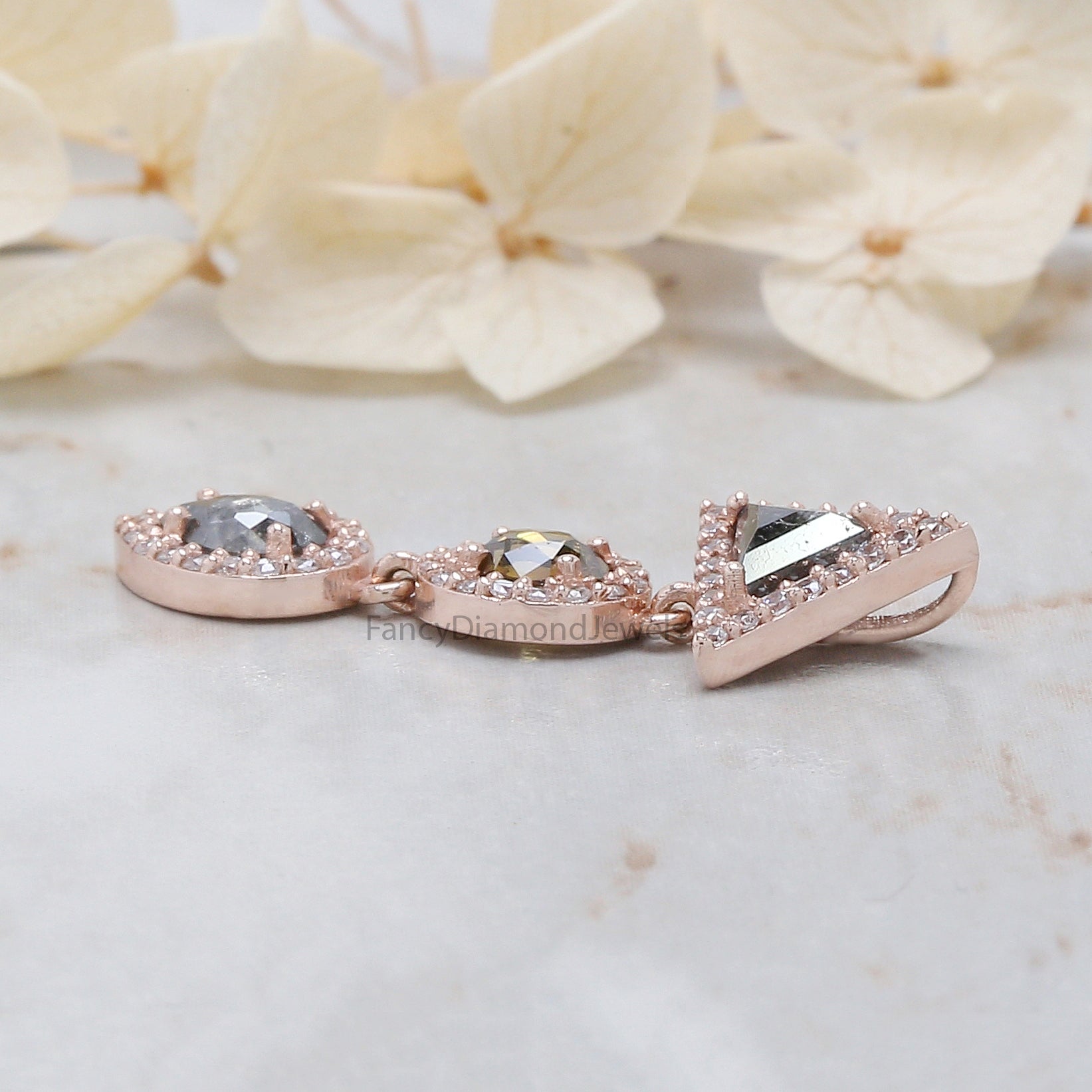 Mix Shape Black Grey Diamond Pendant 0.71 Ct 5.35 MM Mix Shape Diamond Pendant 14K Solid Rose Gold Engagement Pendant Gift For Her QL1186