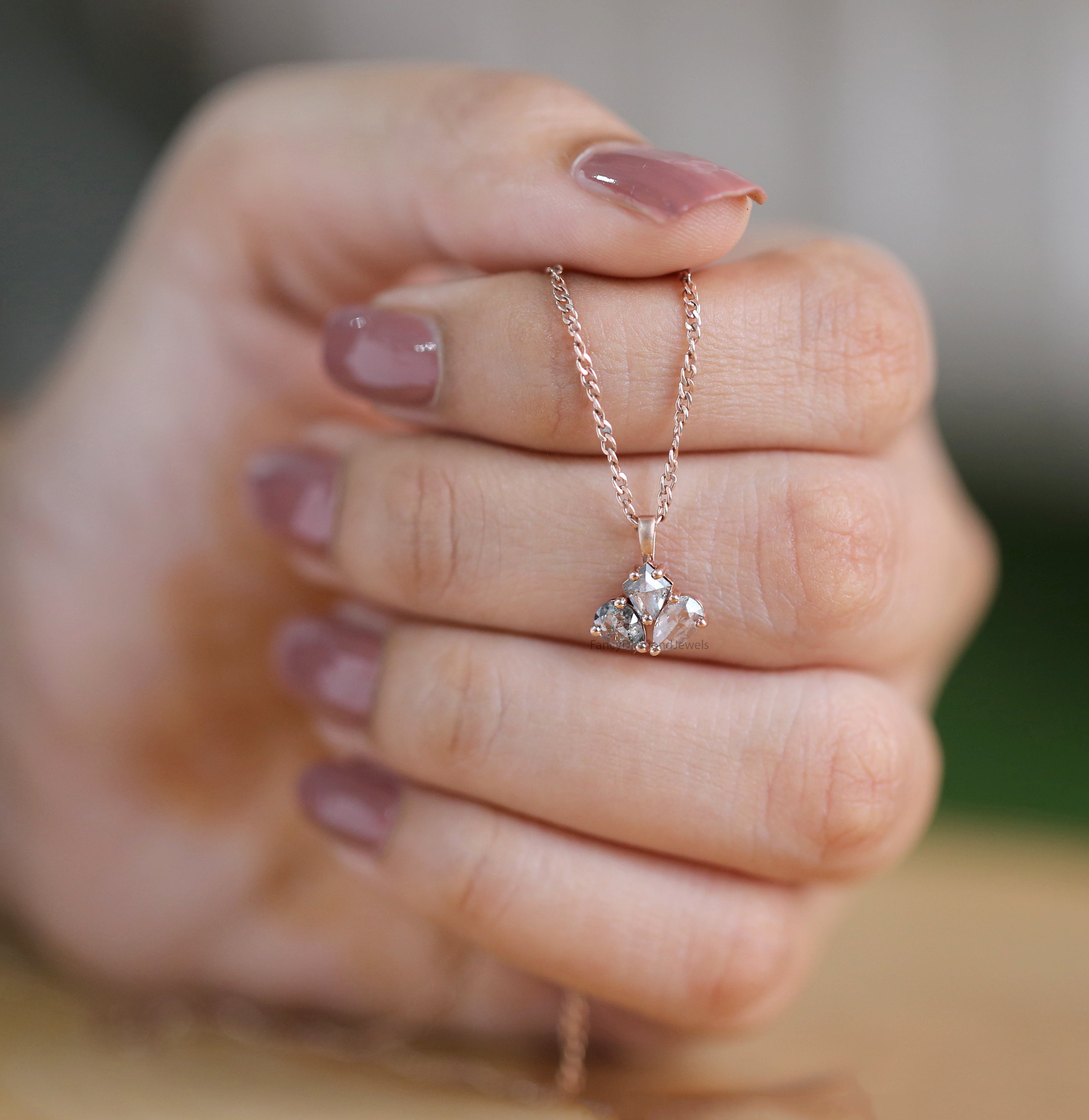 Mix Shape Salt And Pepper Diamond Pendant, Unique Diamond Pendant, Salt And Pepper Diamond Pendant, Dangling Diamond Pendant, KDL1972