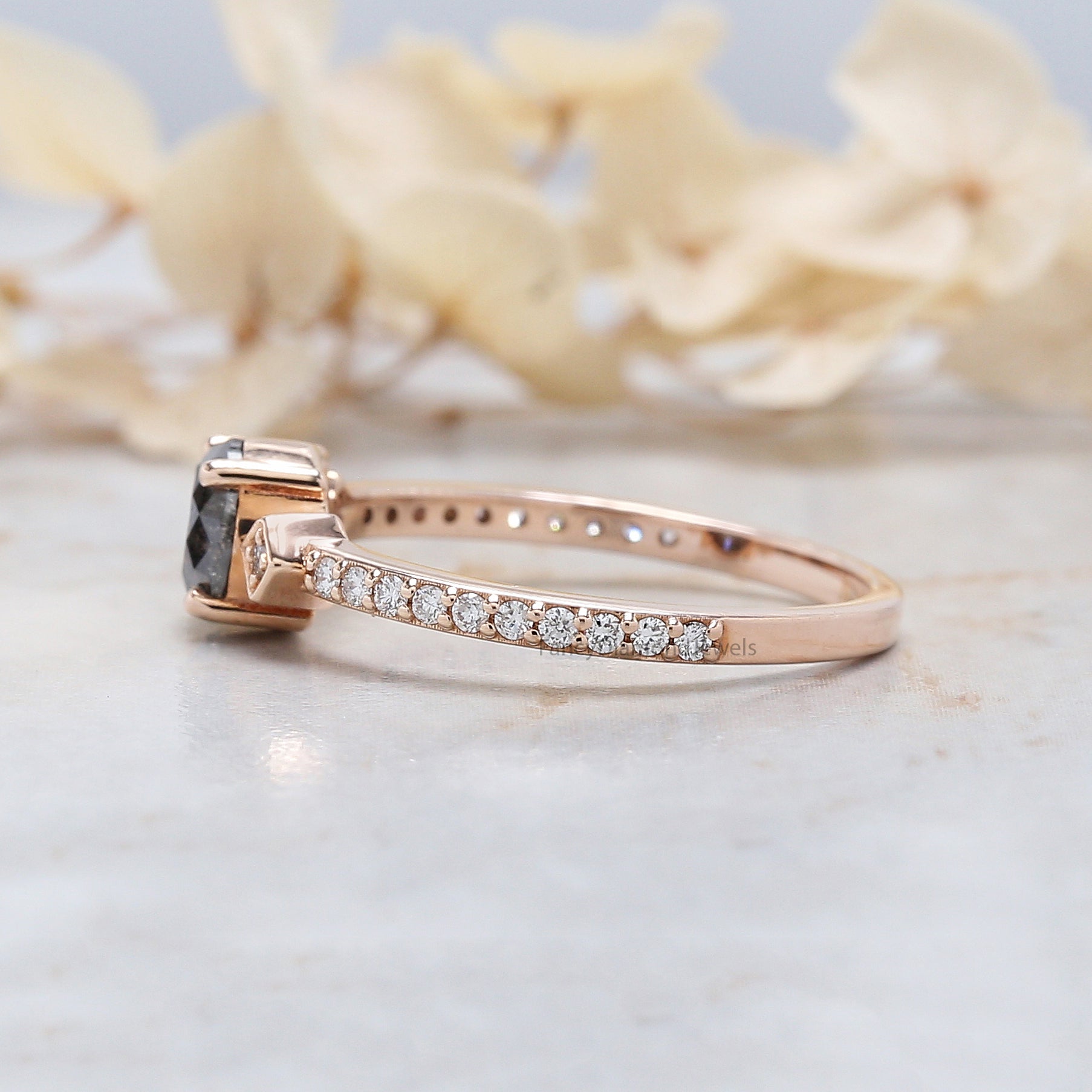 Round Cut Salt And Pepper Diamond Ring 0.83 Ct 5.70 MM Round Diamond Ring 14K Solid Rose Gold Silver Engagement Ring Gift For Her QN2489