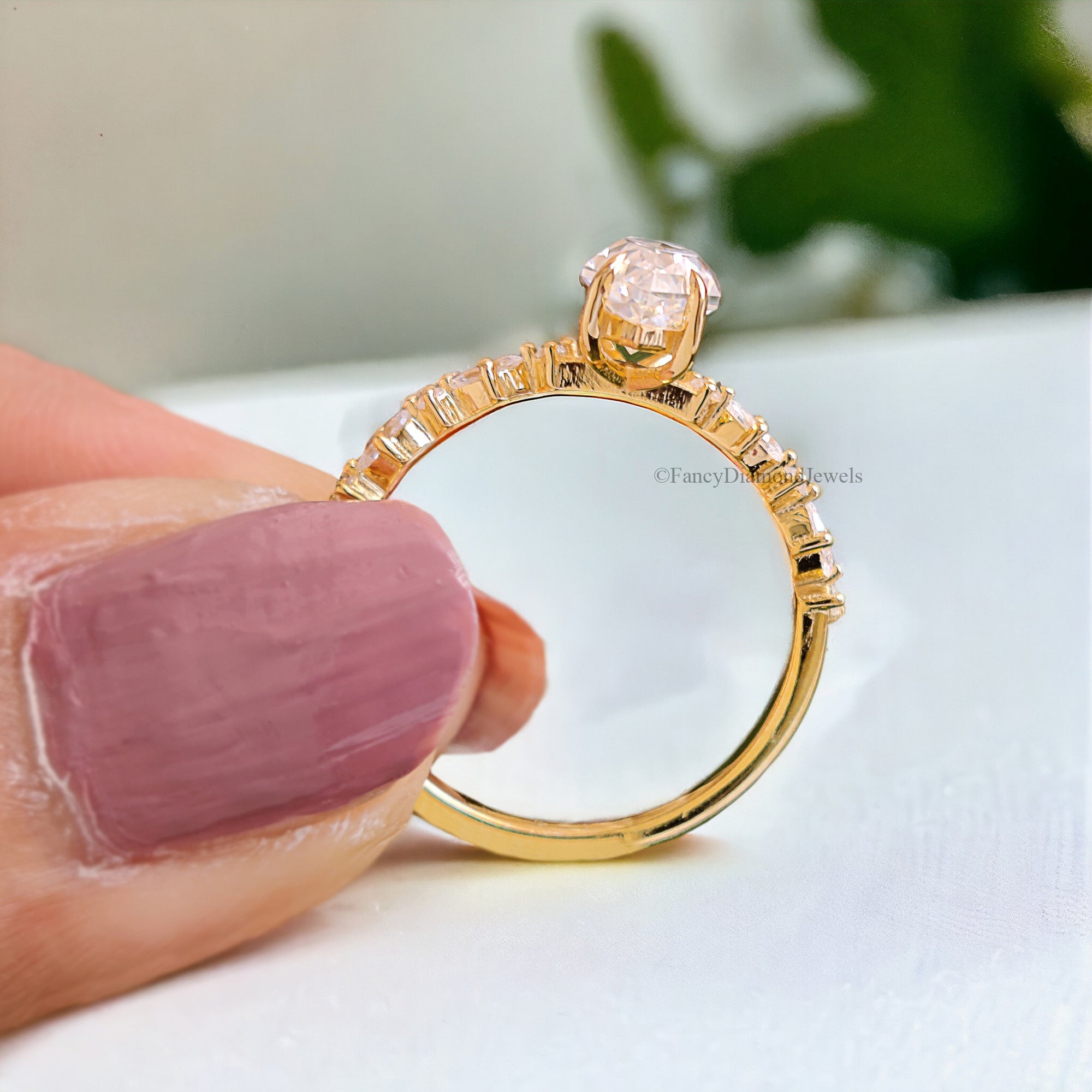 Hidden Halo Bridal Ring Dutch Marquise Cut Moissanite Engagement Ring Marquise Moissanite Wedding Ring Half Eternity Anniversary Ring FD142