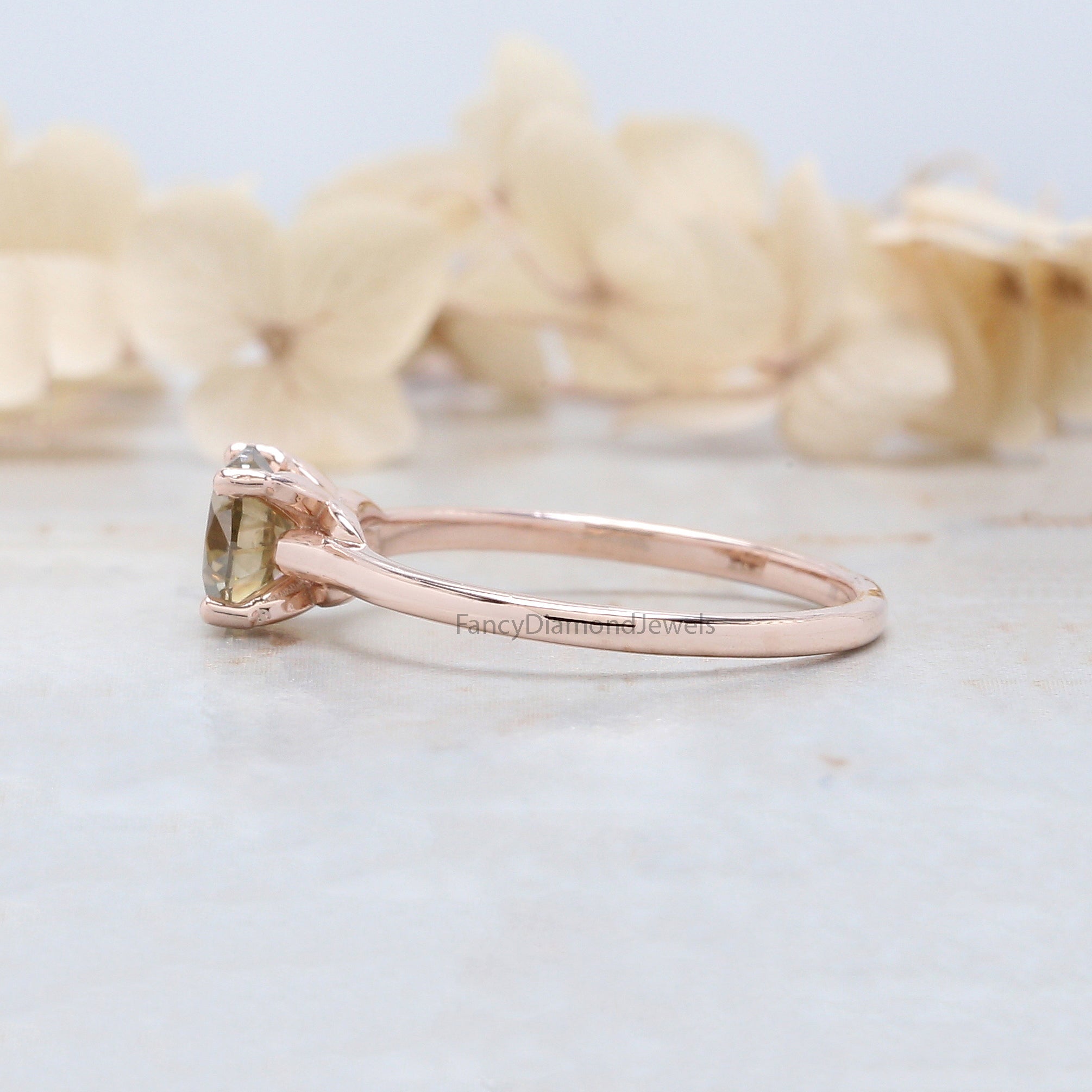 Round Cut Yellow Color Diamond Ring 0.88 Ct 6.00 MM Round Shape Diamond Ring 14K Solid Rose Gold Silver Engagement Ring Gift For Her QL3061