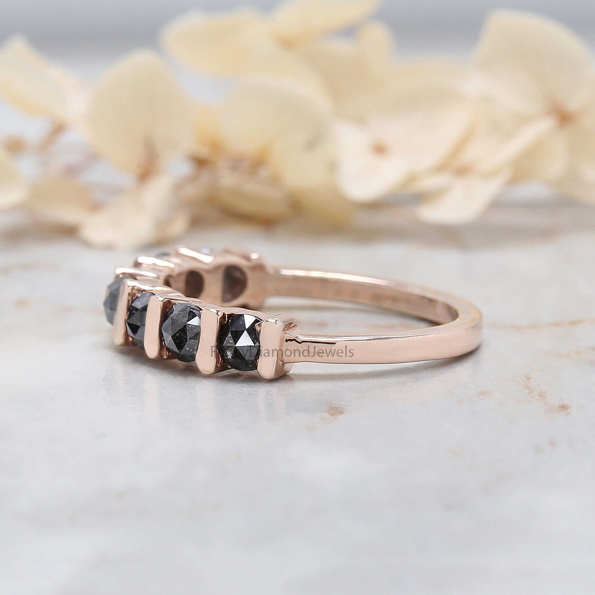 Round Rose Cut Salt And Pepper Diamond Ring 1.12 Ct 3.30 MM Round Diamond Ring 14K Rose Gold Silver Engagement Ring Gift For Her KD1222