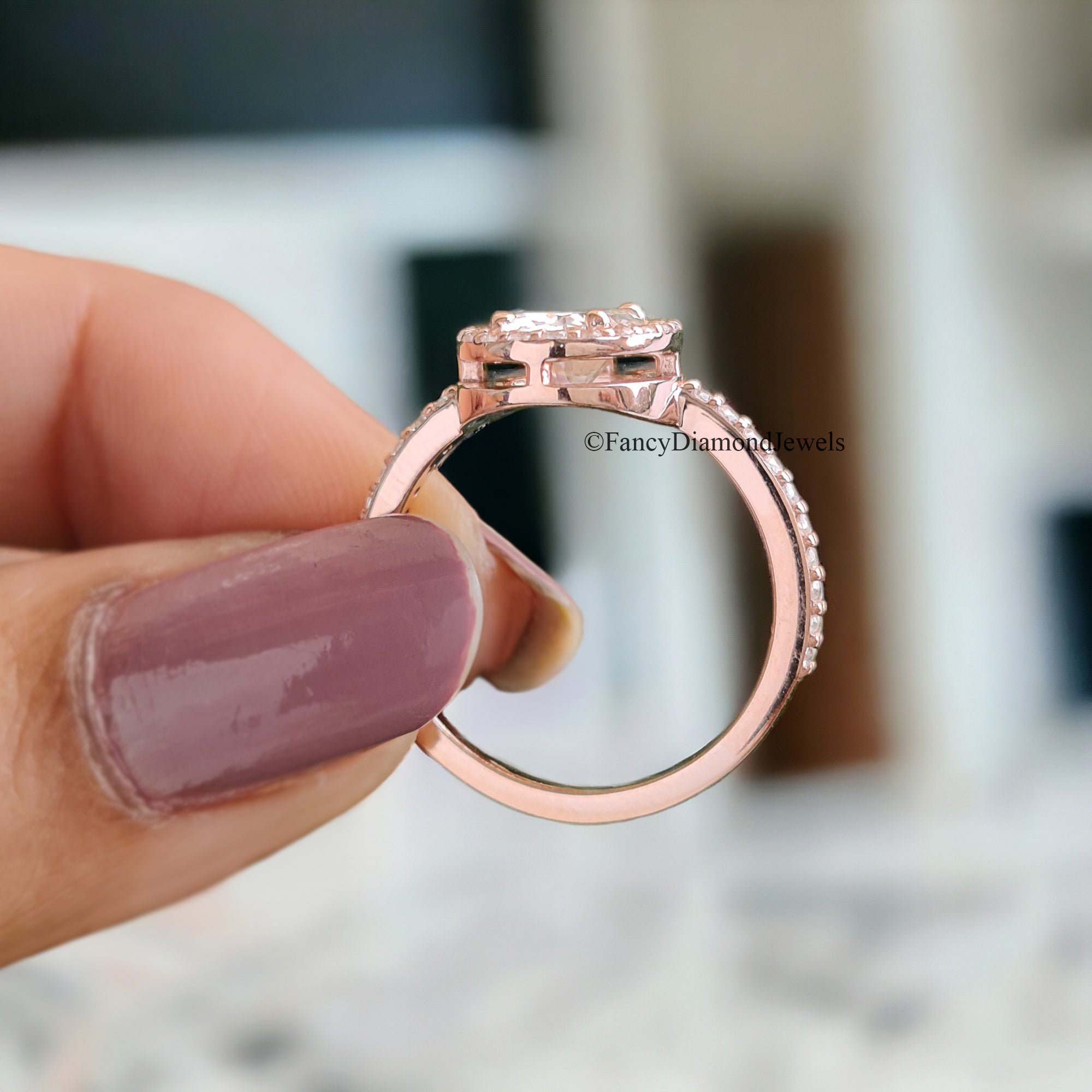 1.05 CT Oval Cut Moissanite Solitaire Ring 14K Rose Gold Engagement Ring Halo Setting Statement Ring Gift For Her Anniversary Ring FD93