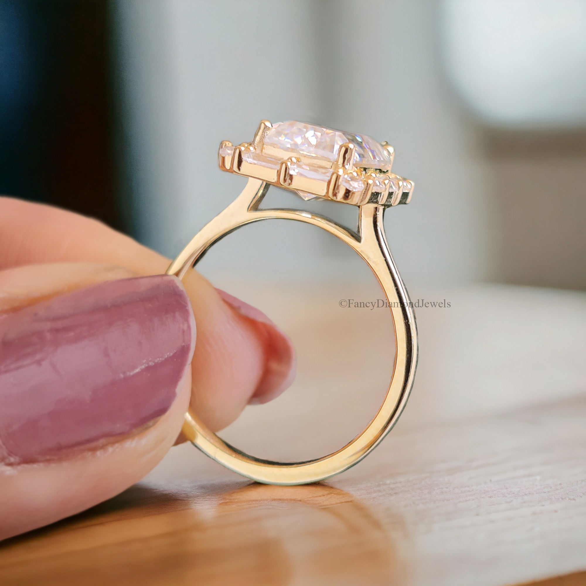 3.00 CT Emerald Cut Colorless Moissanite Engagement Ring Side Baguette Moissanite Wedding Ring Anniversary Gift For Her Handmade Ring FD140