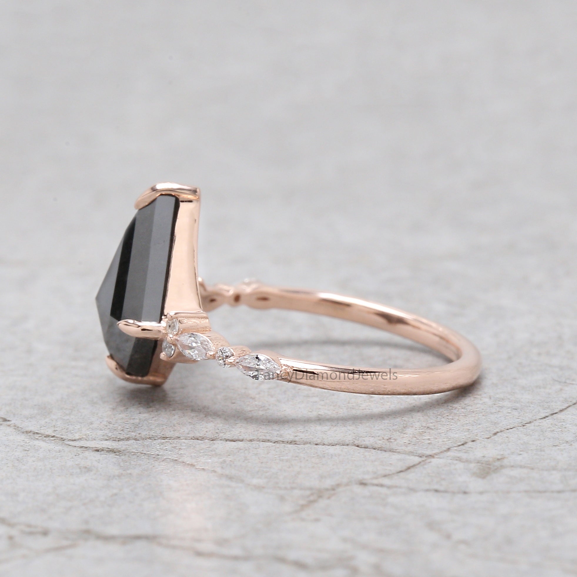 Kite Cut Salt And Pepper Diamond Ring 2.71 Ct 12.03 MM Kite Diamond Ring 14K Solid Rose Gold Silver Kite Engagement Ring Gift For Her QL2121-1