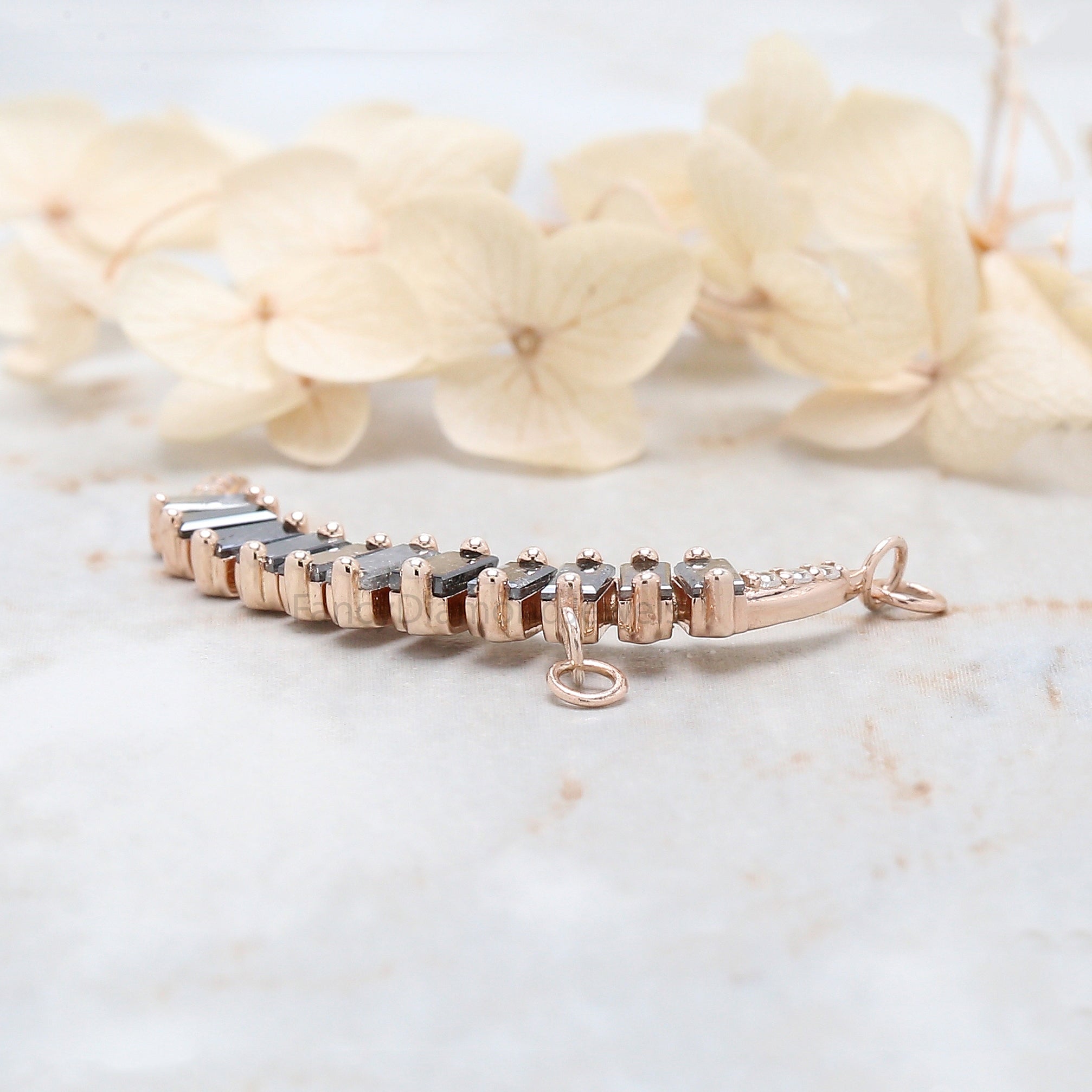 Baguette Salt And Pepper Diamond Pendant, Unique Diamond Pendant, Salt And Pepper Diamond Pendant, Baguette Shape Dangling Pendant, KDN1895