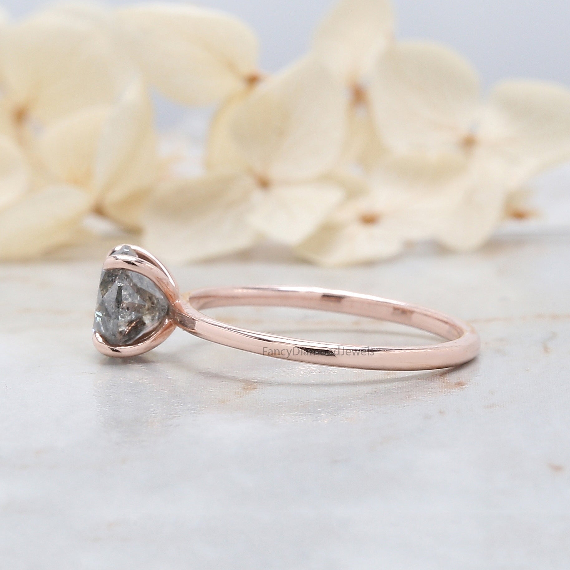 Round Cut Salt And Pepper Diamond Ring 1.31 Ct 6.76 MM Round Diamond Ring 14K Solid Rose Gold Silver Engagement Ring Gift For Her QL2032