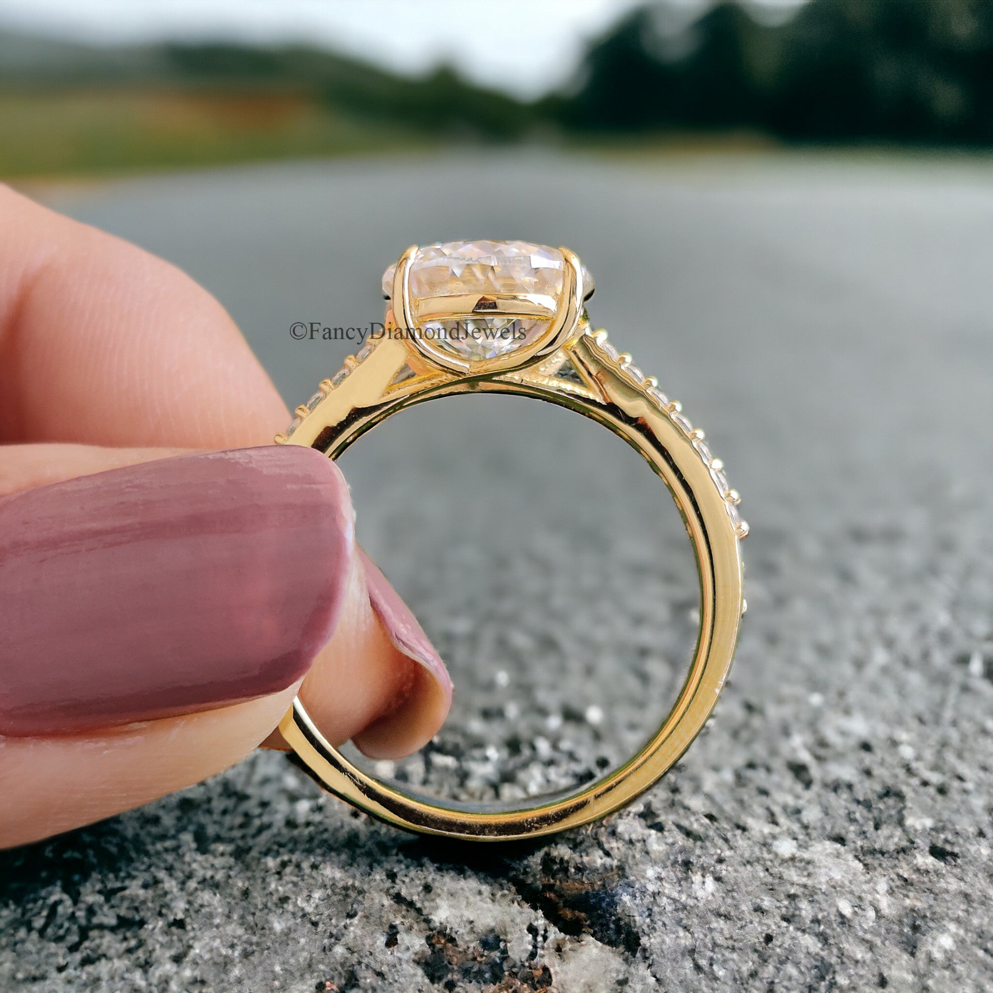 Beautiful Clear 2.15 TW Portuguese Cut Colorless Moissanite Engagement Ring Fiery Moissanite 14K Yellow Gold Wedding Ring Bridal Ring FD69