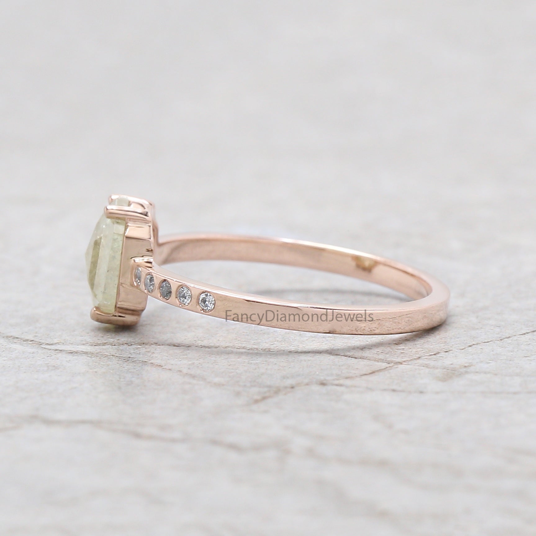 Hexagon Grey Color Diamond Ring 0.75 Ct 7.45 MM Hexagon Shape Diamond Ring 14K Solid Rose Gold Silver Engagement Ring Gift For Her QK2097
