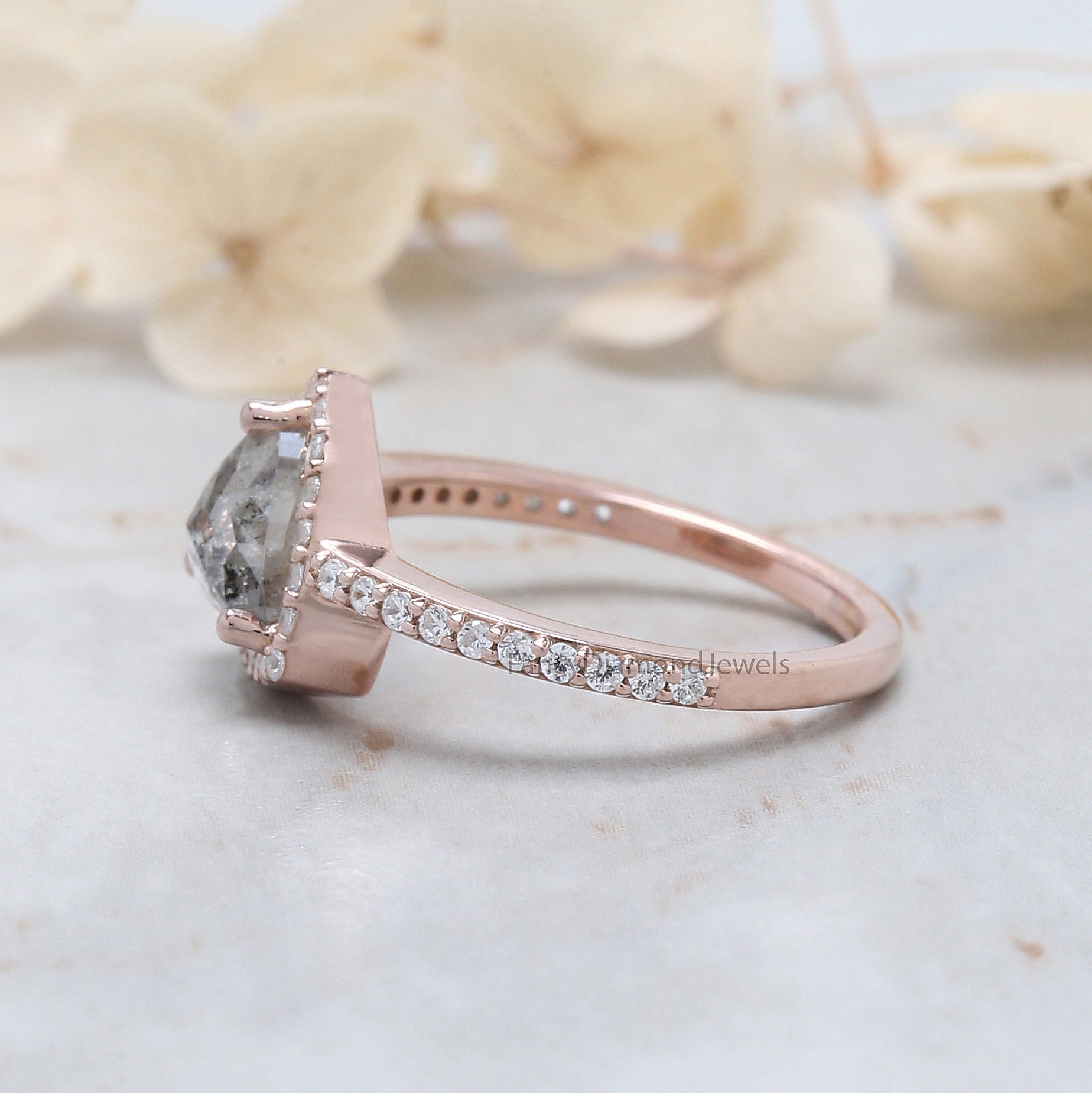 1.35 Ct Natural Triangle Salt And Pepper Diamond Ring 7.10 MM Triangle Diamond Ring 14K Solid Rose Gold Silver Engagement Ring QN8925