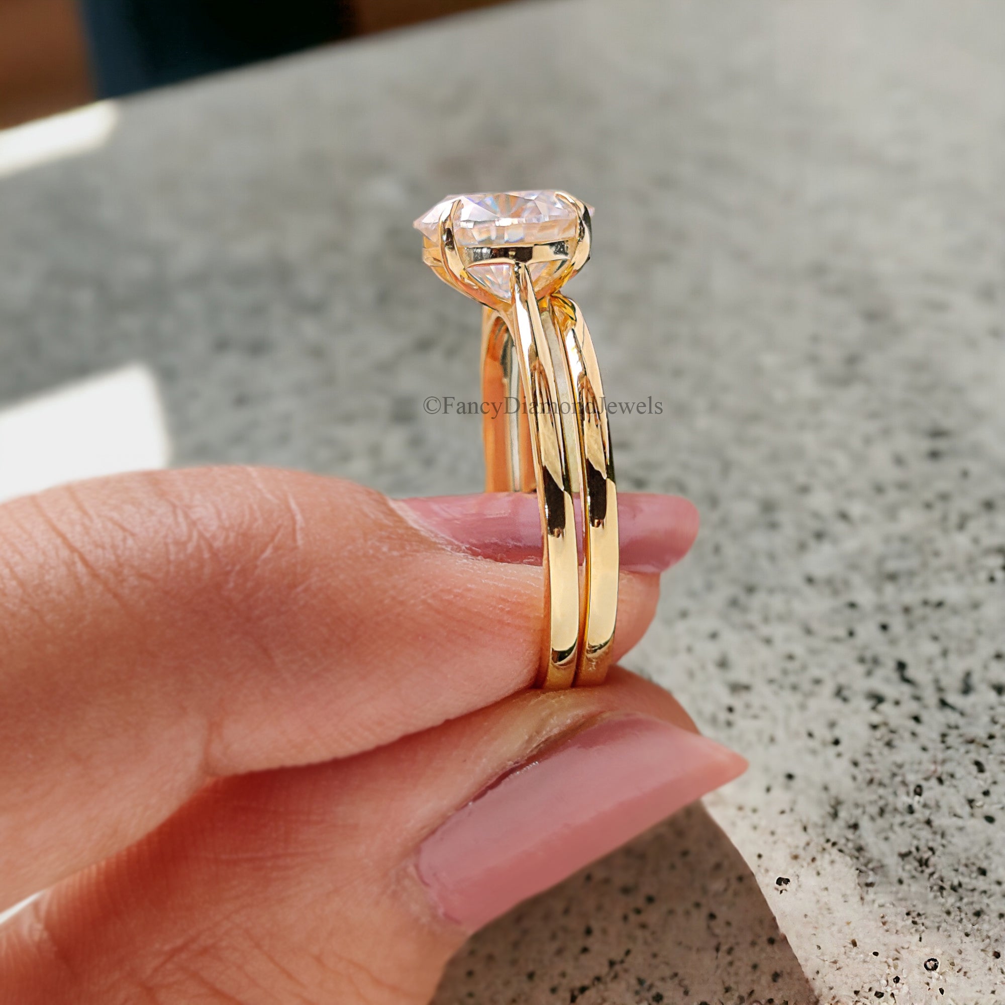 Round Moissanite Bridal Ring Colorless Moissanite Wedding Ring Solid Gold Anniversary Band Solitaire Moissanite Engagement Ring Set FD146