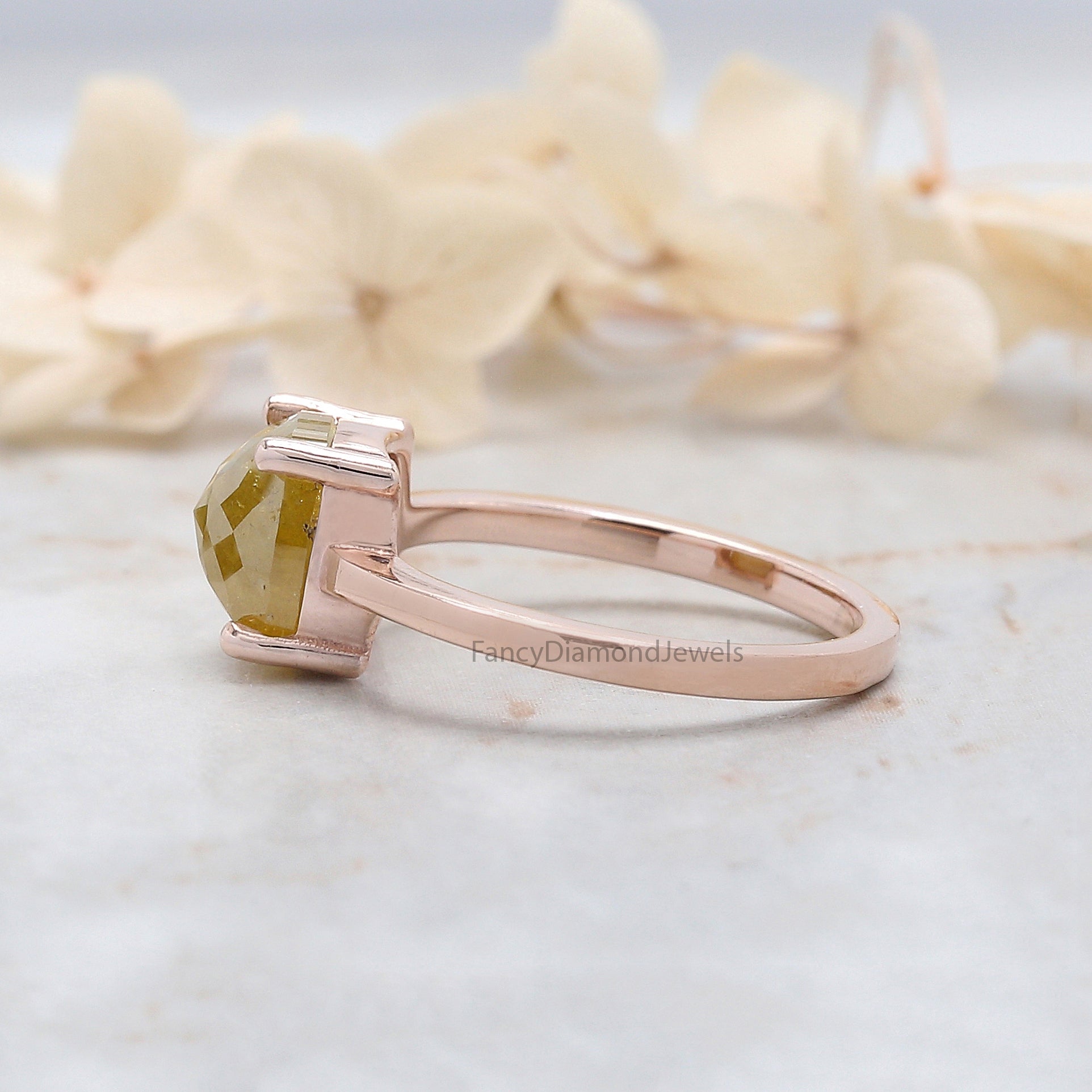 Cushion Shape Yellow Color Diamond Ring 2.94 Ct 7.70 MM Cushion Diamond Ring 14K Solid Rose Gold Silver Engagement Ring Gift For Her QL6112