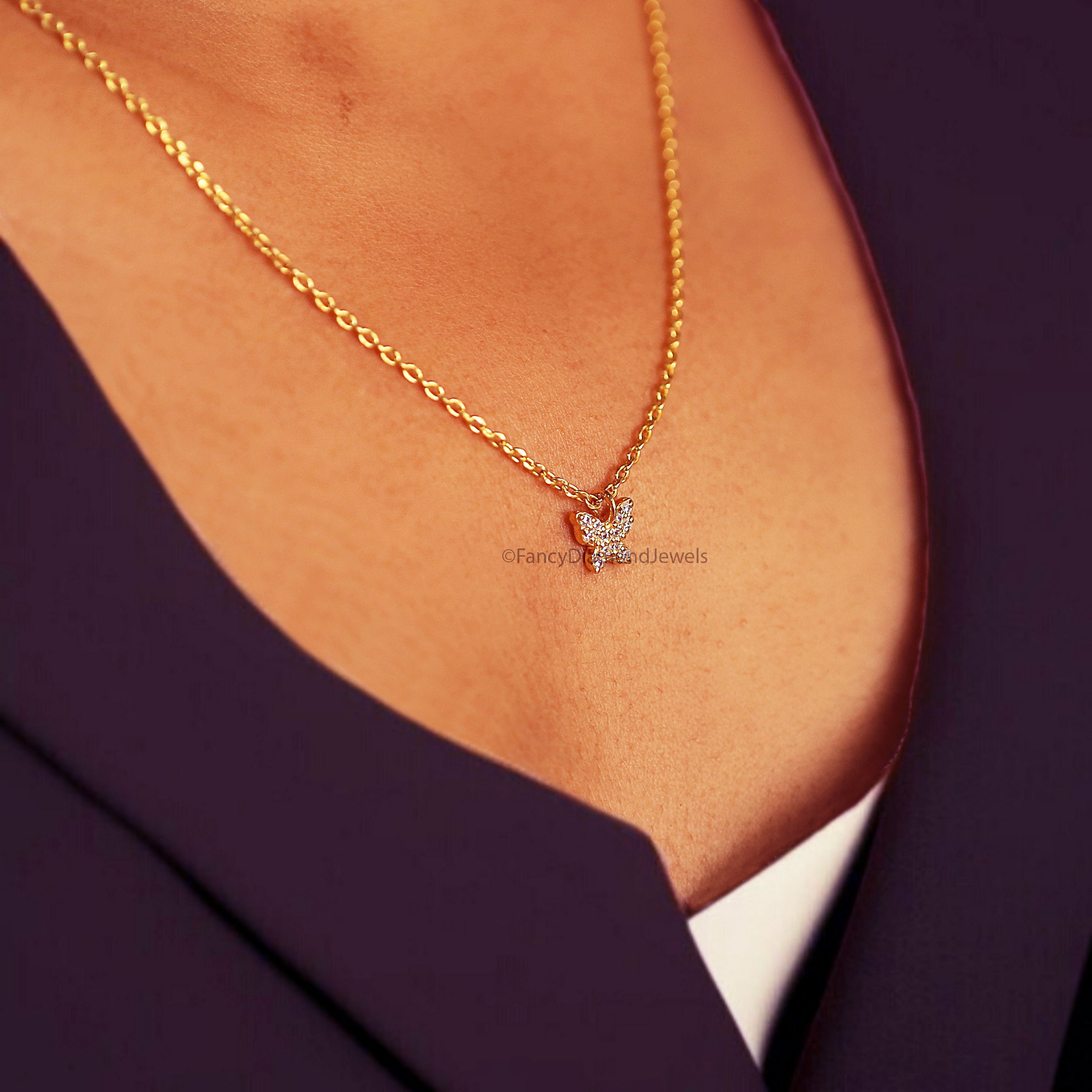 Dainty Crystal Butterfly Necklace Bridesmaid Jewelry Yellow Silver handmade jewelry Necklace Minimalist Jewelry Necklace With Chain FD525