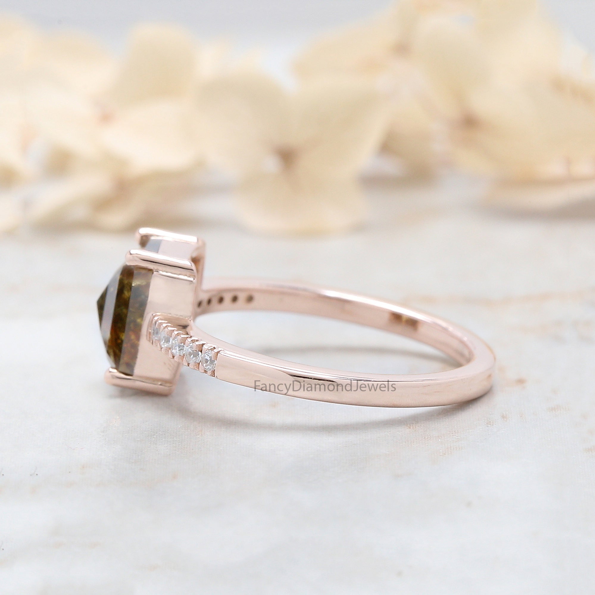 Radiant Cut Brown Color Diamond Ring 1.46 Ct 7.60 MM Radiant Diamond Ring 14K Solid Rose Gold Silver Engagement Ring Gift For Her QN9224