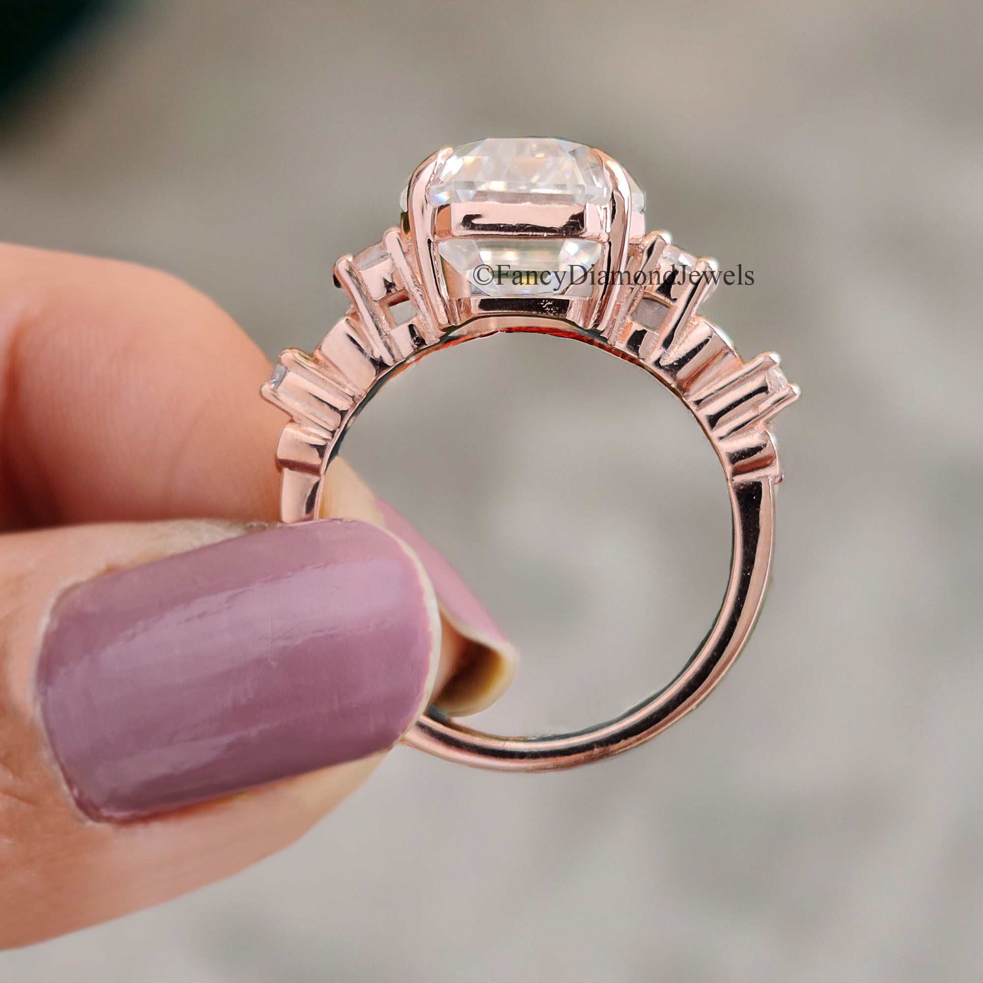 5.5 CT Coffin Shaped Moissanite Engagement Ring Vintage Unique Solid Rose Gold Moissanite Engagement Ring Bridal Promise Gift For Women FD64
